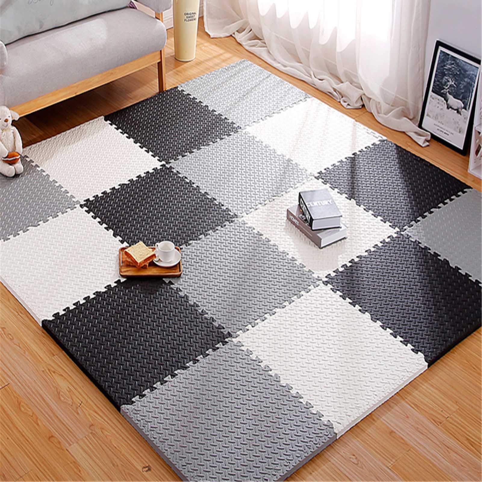 Alfombrillas De Rompecabezas para Bebé 23 X 23 Pulgadas, Alfombrilla Baldosas Espuma EVA Entrelazadas, Protección Pisos Garaje Ejercicio Yoga Sala Juegos,White+Gray+Black,9