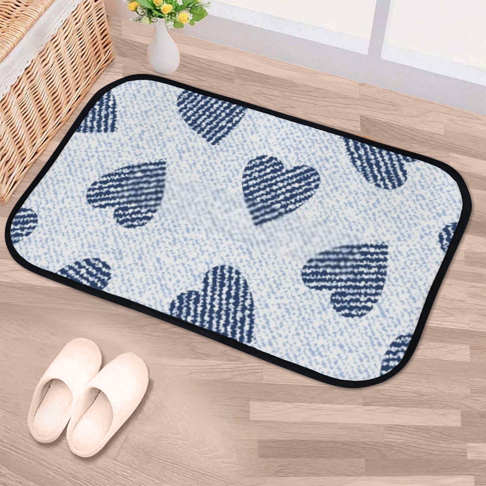 Nuansexi Bathroom Rugs Hearts Seamless Pattern Light Blue Floor Mats Non Slip Bathmat Doormat Tub Mat Coral Velvet Absorbent Entrance Carpet Mats Machine Washable Bedroom Decor