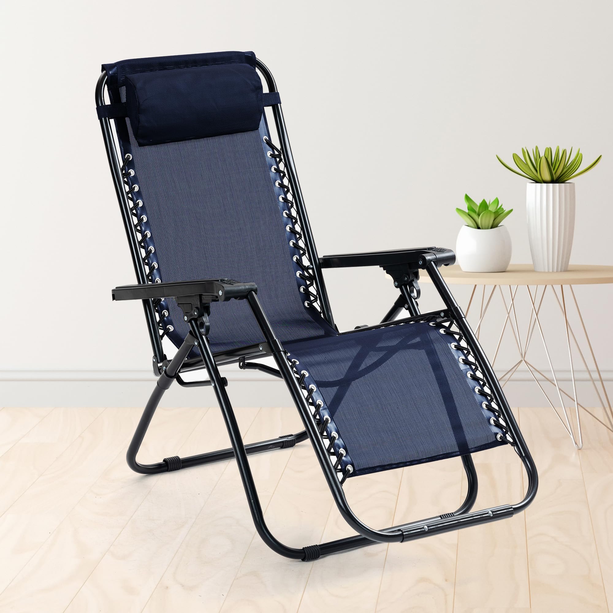 UMAI Recliner Chair | Comfortable, Portable Folding Chair | for Relaxing in the Home, Lounge, Room, Lawn or Balcony | Adjustable Pillow Included | Navy Blue