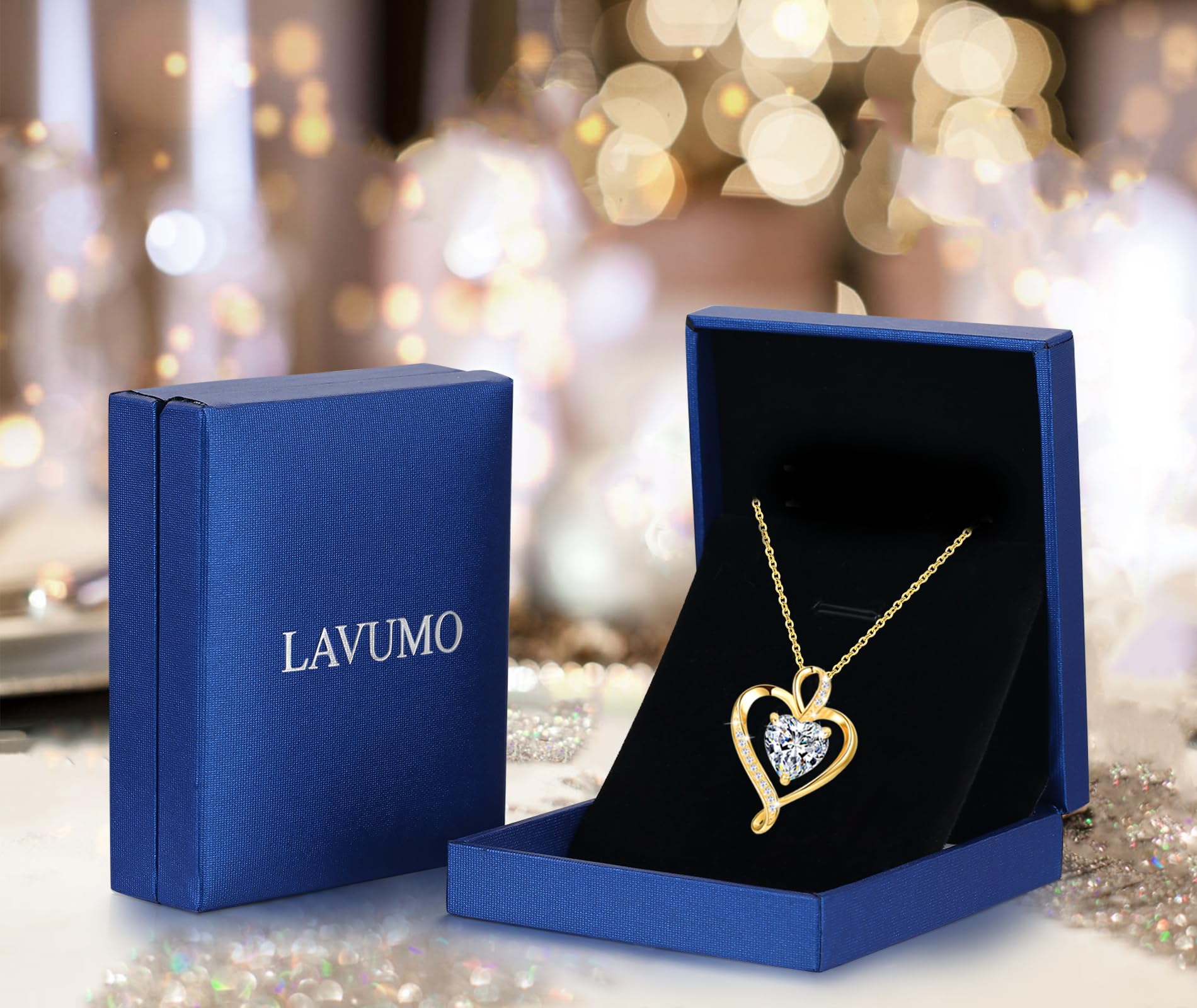 LAVUMO Collier Coeur pour Femme en Véritable Argent Sterling 925/Laiton Or Rose Pendentif D'amour pour Femme Collier Cadeaux Elle Cadeau Fete Des Meres Cadeau de Noël Anniversaire