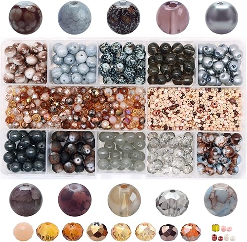 Miniatura 8 de Cuentas de vidrio negro para hacer joyas, juego de cuentas de pulsera, 1000 piezas que incluyen cuentas redondas surtidas de 0.315 pulgadas, cuentas