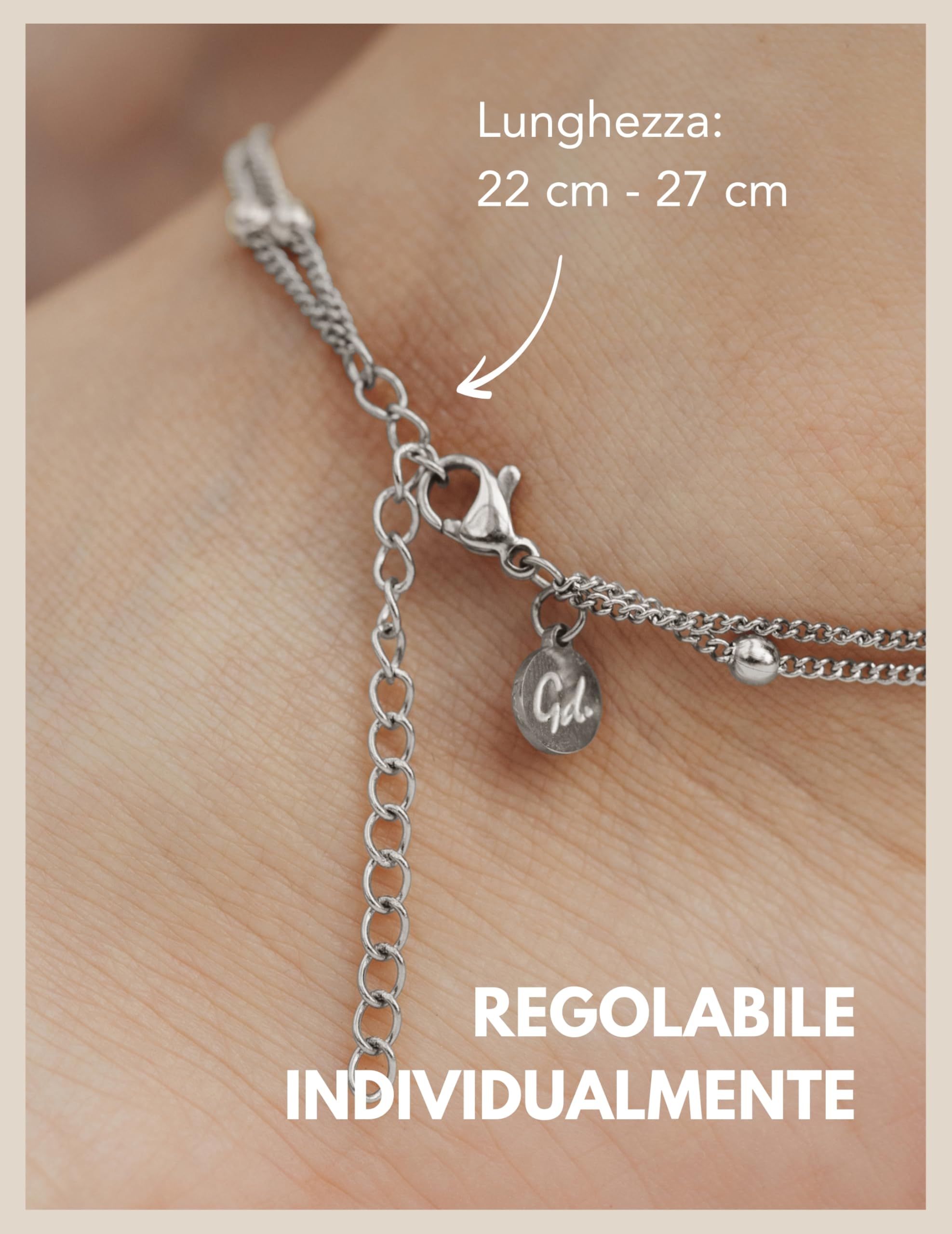 GD GOOD.designs Cavigliera cuore da donna - Impermeabile I Cavigliera a più file - Regolabile I Gioielli in acciaio inossidabile filigranato in oro, argento o oro rosa