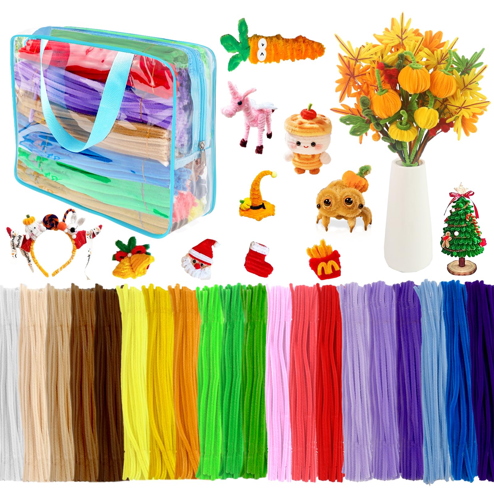 1000 Pcs Pipe Cleaners Craft-20 Assorted Colors Pipe Cleaners Bulk