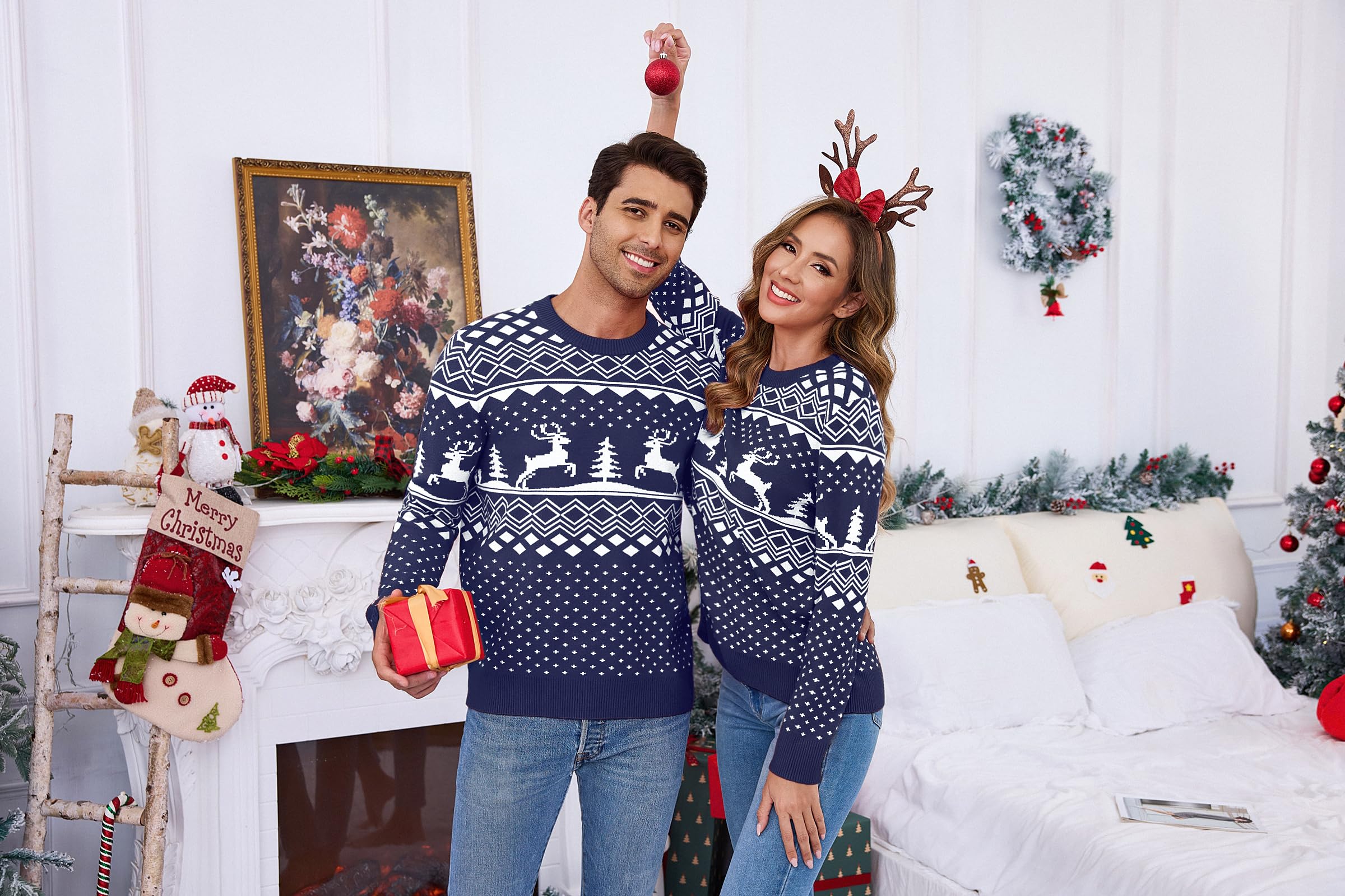 Jersey Navidad Hombre de Punto con Reno y Árbol