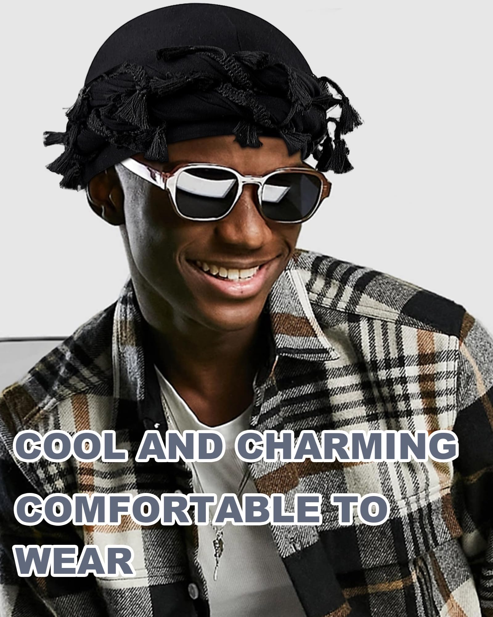 Babalet Halo Turbante per uomo donna foderato in raso Durag Head Wraps Skull Cap pre-legato nappe treccia Beanie Vintage Twist Cofano