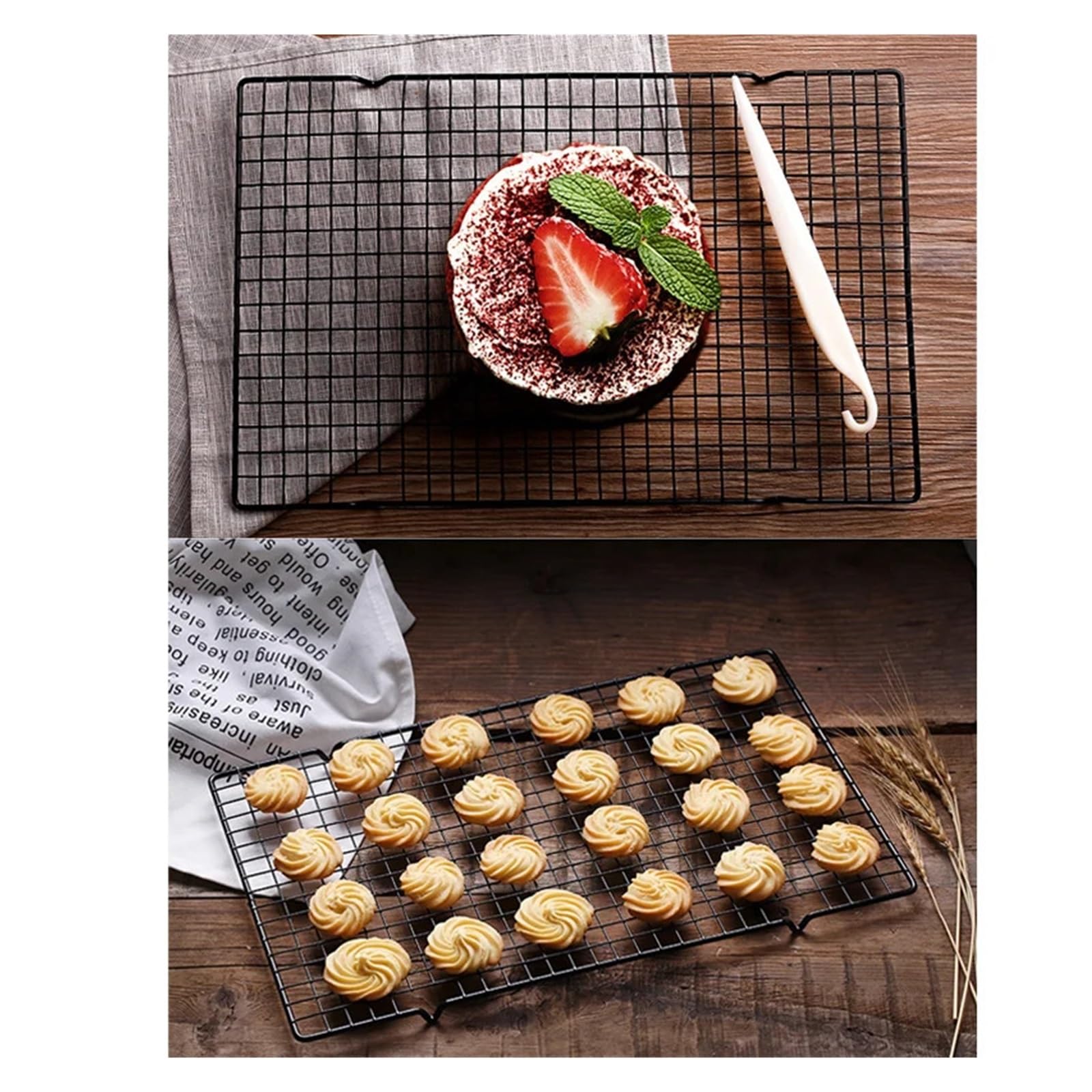 Kühlgitter aus Edelstahl Edelstahl-Drahtgitter, Kühltablett, Kuchen, Lebensmittelregal, Ofen, Küche, Backen, Pizza, Brot, Grill, Kekse, Halter, Regal(2pcs Black L)