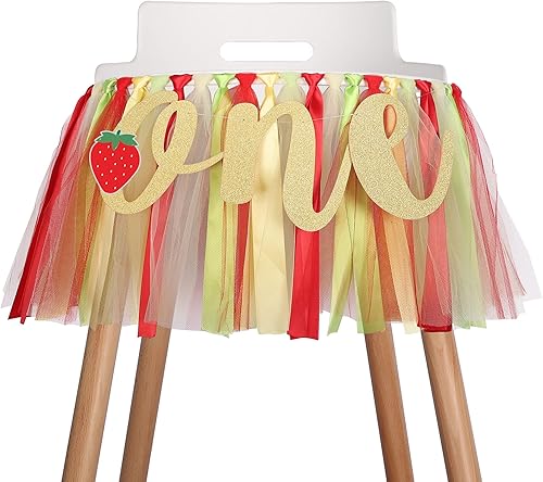 Cartel de fresa para silla alta para bebé  Pancarta de primer cumpleaños  Accesorios para fotos, rojo, amarillo y verde, guirnalda para silla alta