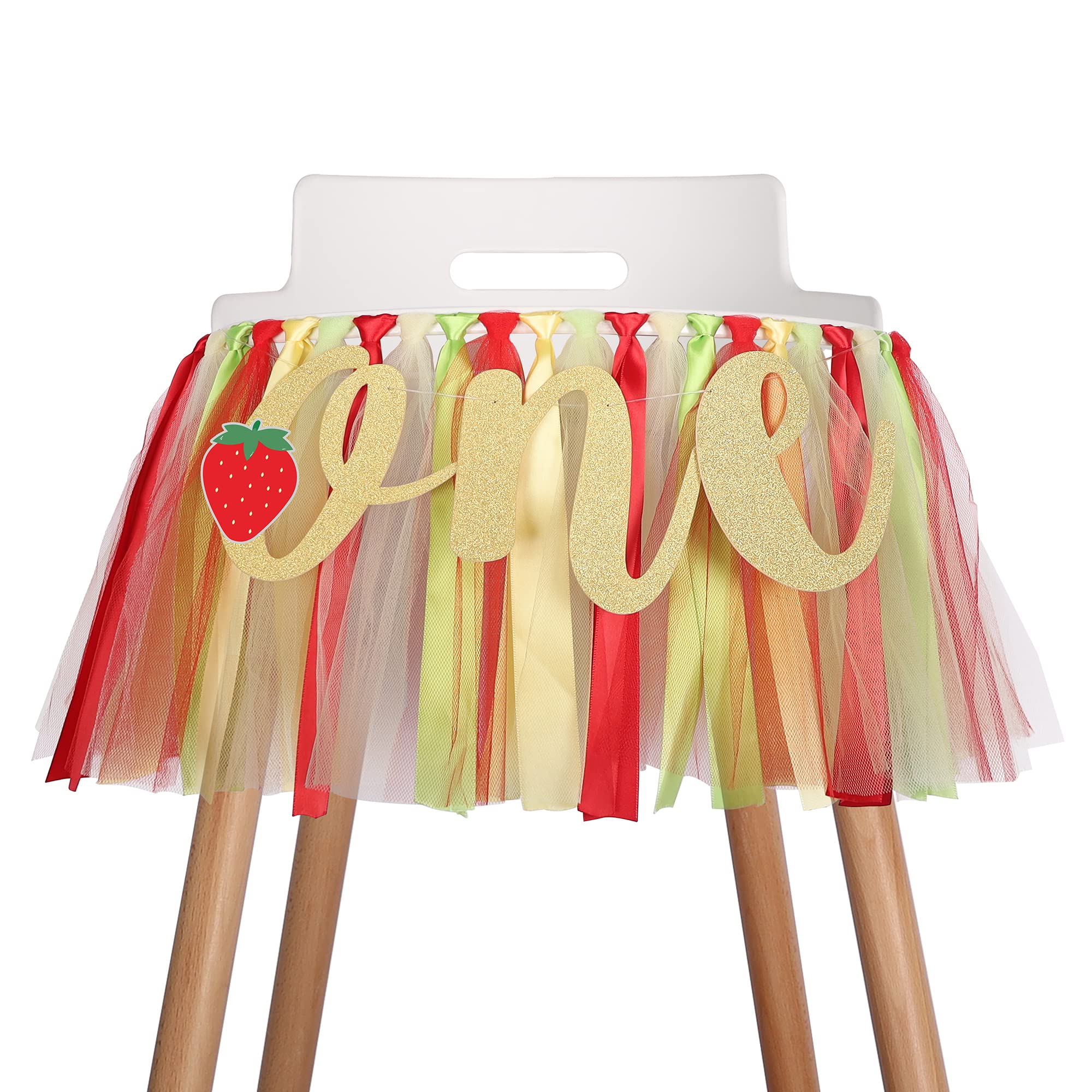 Strawberry Highchair Banner Decoration for Baby - First 1st Birthday Banner Photo Props, Red Yellow Green, High Chair Garland Handmade Party Supplies — image 1