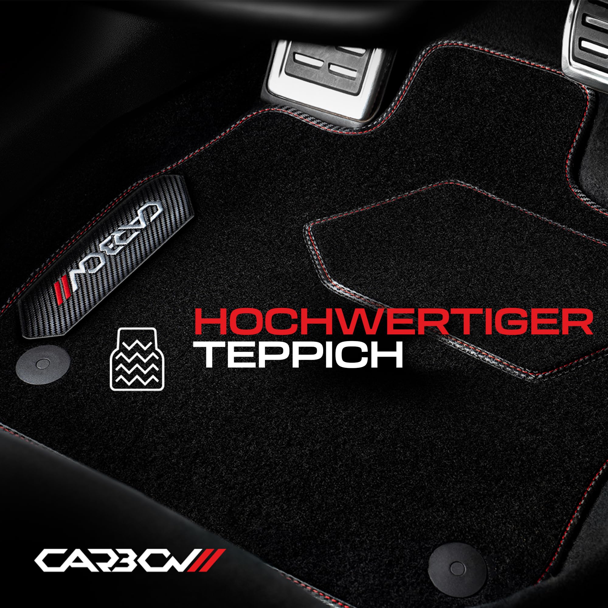 M MOTOS Spersonalizowane welurowe dywaniki podłogowe Carbon Series dla Volkswagen Beetle 2011-2019 - Premium, Carbon, Czerwony Odśwież wygląd swojego samochodu dzięki welurowym dywanikom podłogowym w