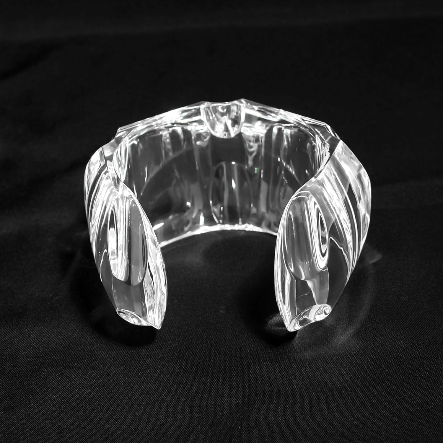 Vertical Faceted Clear Acrylic Wrist Cuff Bracelet | Diaphanus Luminary Handmade Statement Wrist Cuff | Sculptural Open-Ended Design | Satin Finish Light Reflective Jewelry