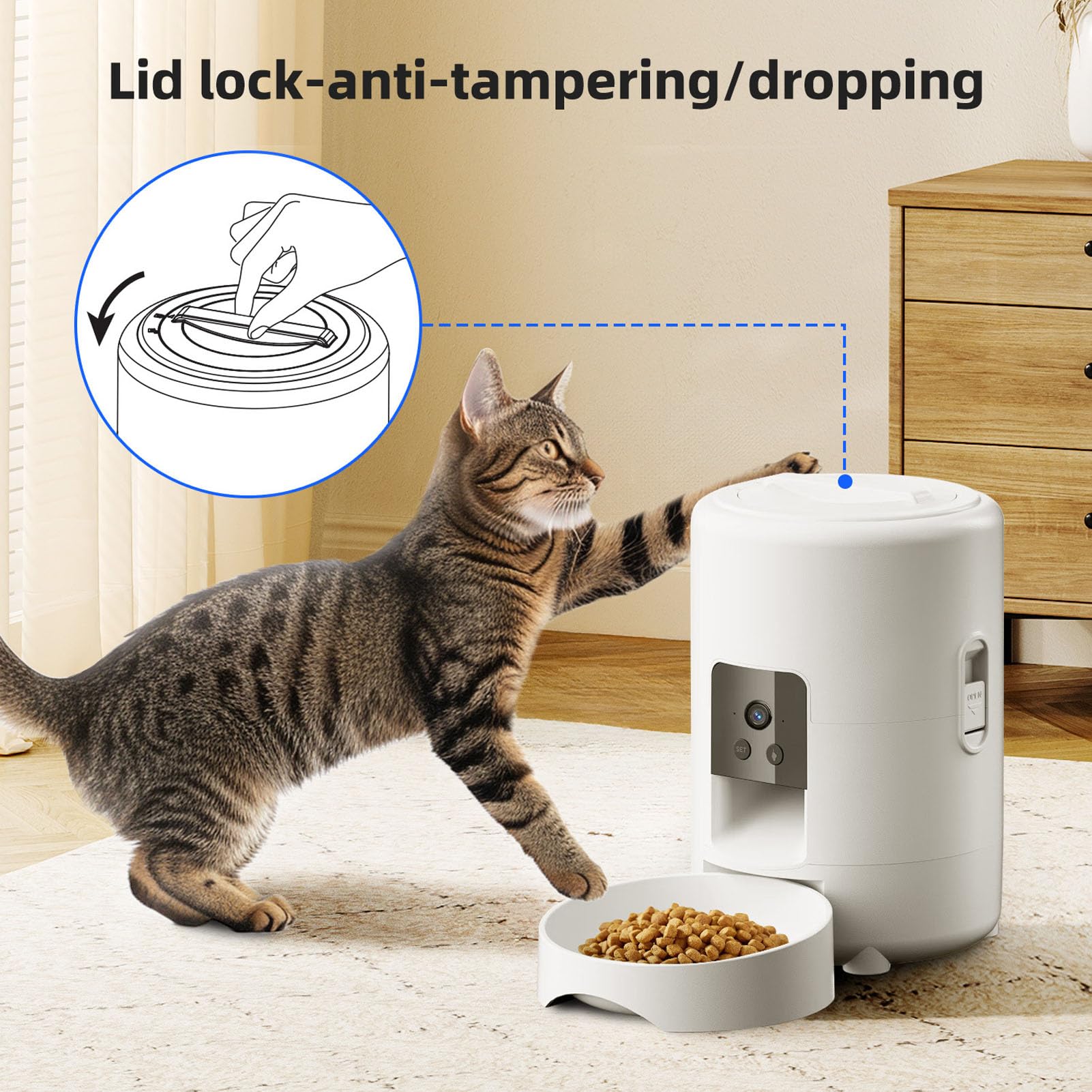 FILFEEL Distributore Automatico di Cibo per Cani Gatti da 2 Litri, WiFi, con App, Timer di Controllo Remoto, Gestione delle Porzioni per Uso Domestico (WHITE)