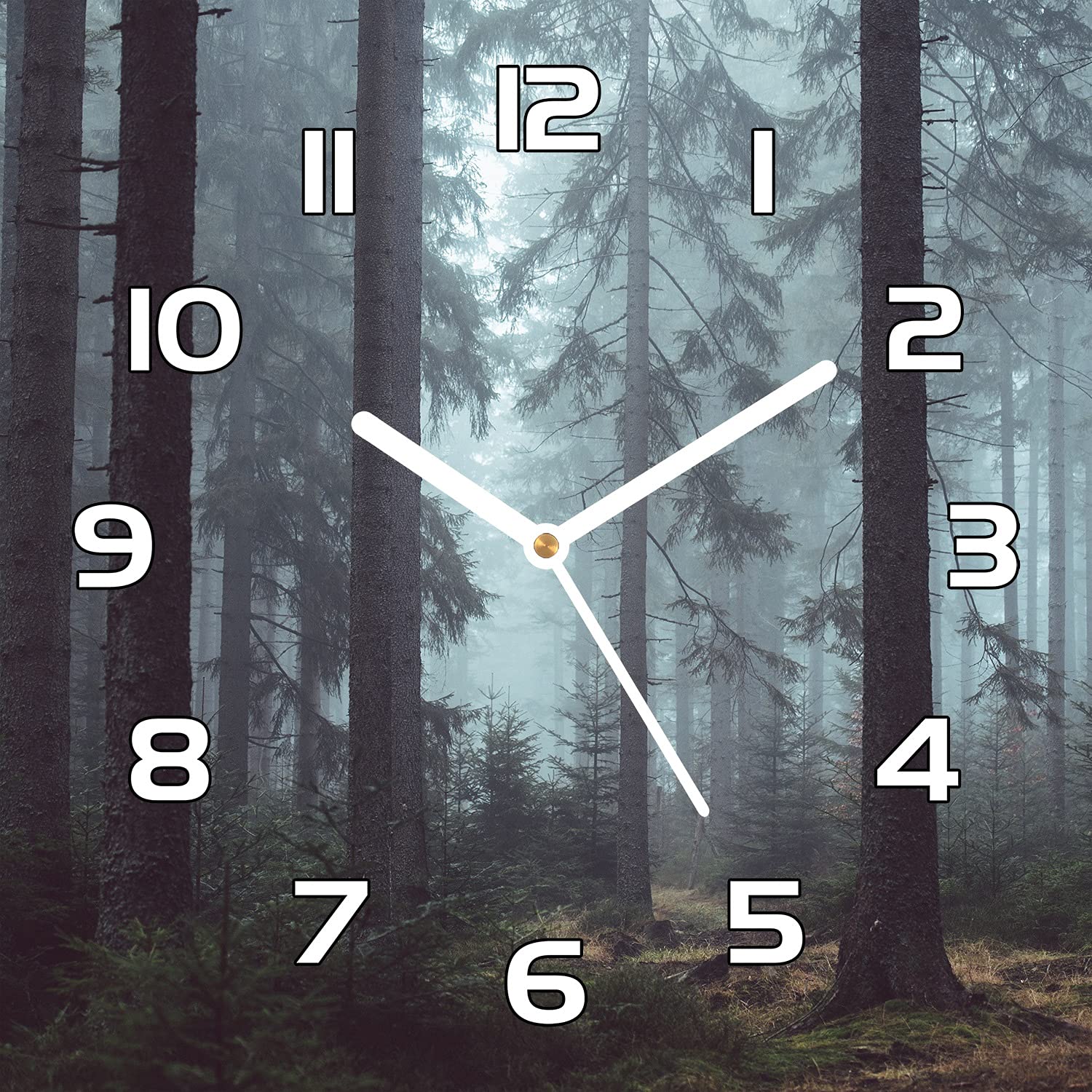 Horloge en verre sécurité haut de gamme Forêt Brumeuse 30x30