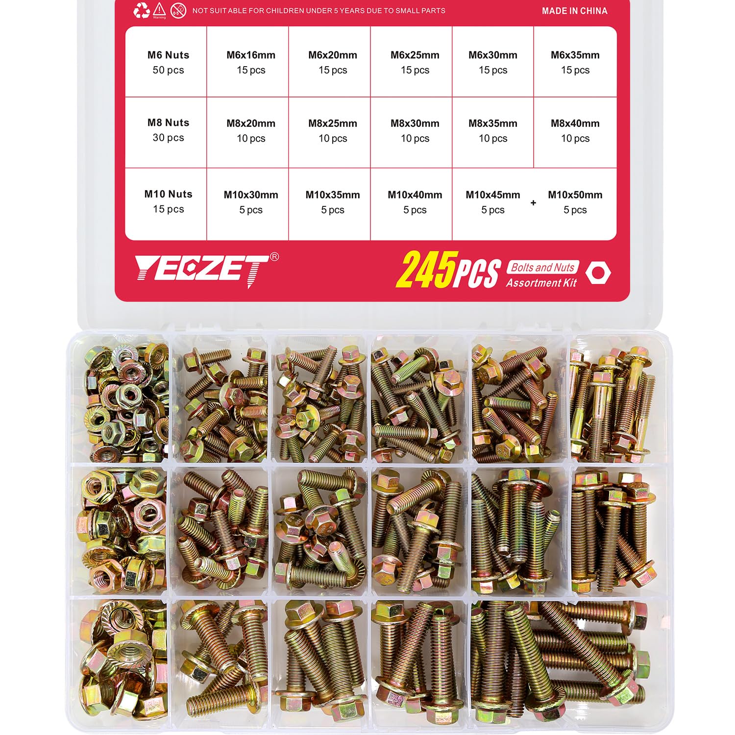 245PCS Grade 8.8 M6 M8 M10 Heavy Duty Flanged Bolts and Nuts Kit, Metric Flanged Hex Screws Nuts Includes 15 Most Common Sizes