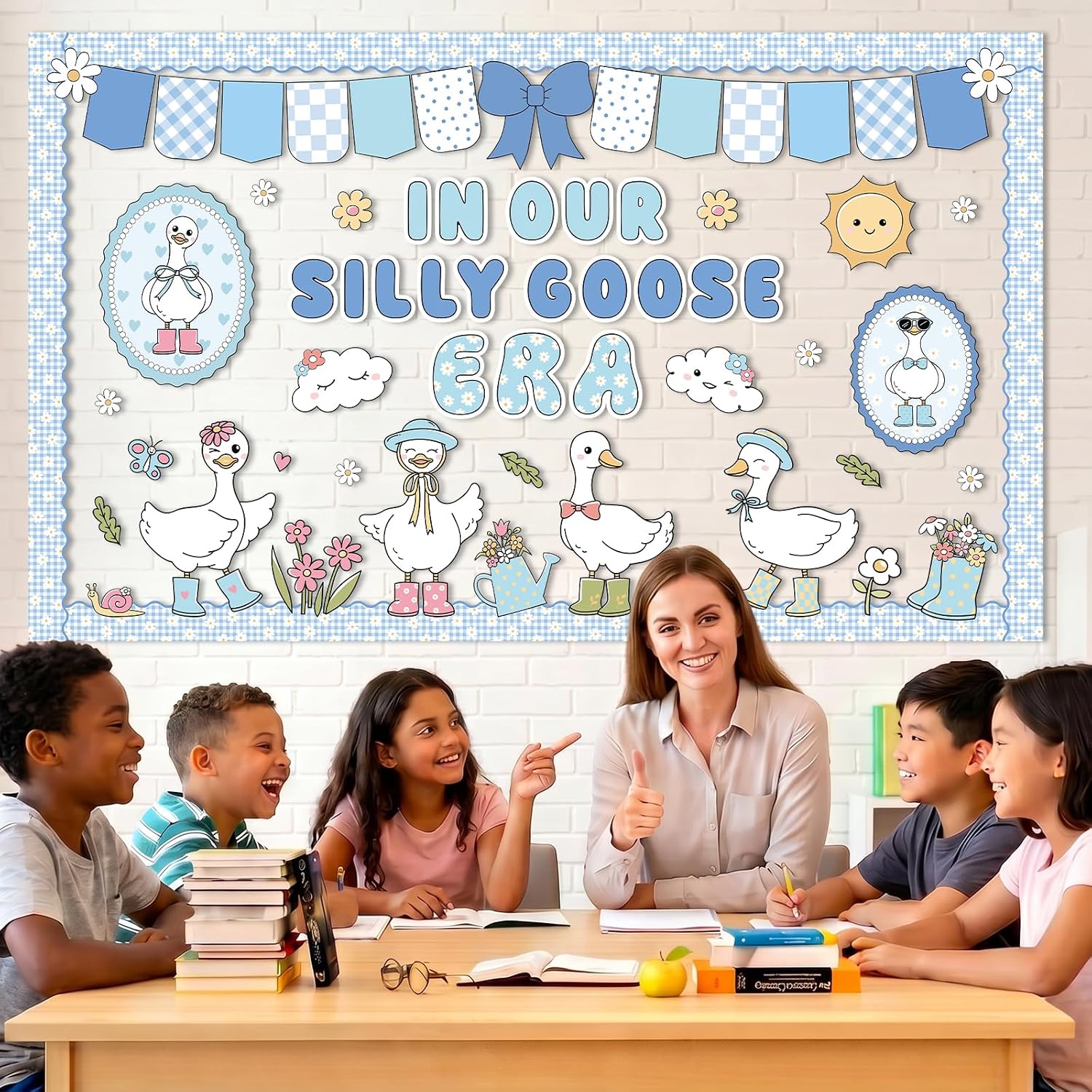 Blue Silly Goose Bulletin Board Set Funny Geese Bulletin Board Silly Goose Sun Flowers Paper Cutouts Back to School Classroom Decorations for First Day of Schools Party Office Chalkboard Wall Decor