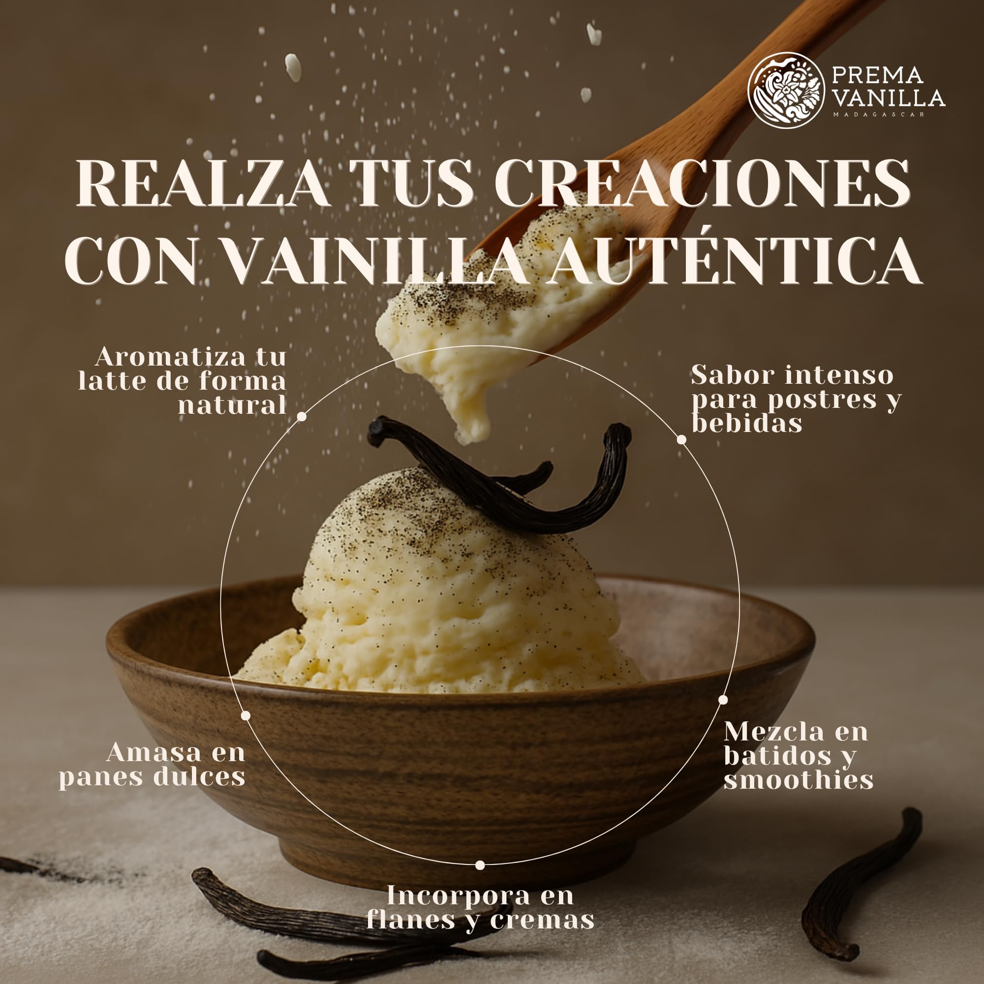 PREMA VANILLA Vainas de Vainilla de Madagascar, Vainas Bourbon de Grado A para la Elaboración de Extracto de Vainilla, Ideales para Cocinar y Hornear, 1 Paquete de 6 Vainas