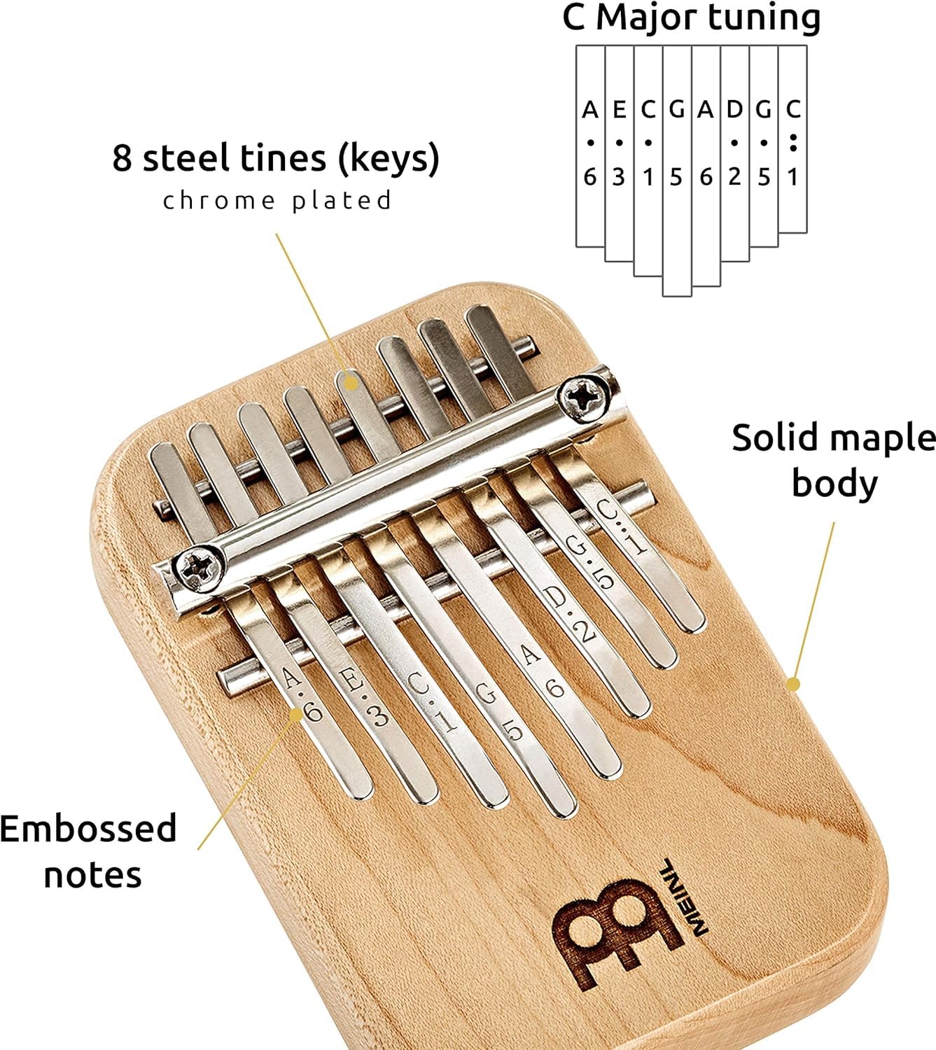 Sonic Energy Massivkörper Kalimba – C-Dur, 8 Töne – Ahornholz – Für Meditation, Yoga, Percussion – Inkl. Zubehör (KL801S)