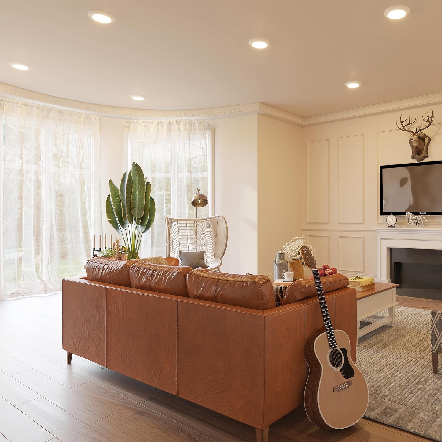 GETINLIGHT 7.5-Inch LED Disk Lights, Dimmable Surface Mount, 5 Color Temperature Selection, 4-Pack, Matte White, ETL Listed, IN-0301-4-WH-5T