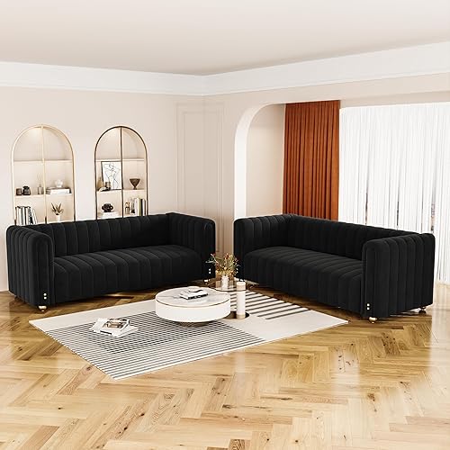 Miniatura 8 de ZHIXING - Moderno sofá de terciopelo de 81.3 pulgadas para sala de estar, cómodo sofá de oficina tapizado de 3 plazas con reposabrazos altos y patas