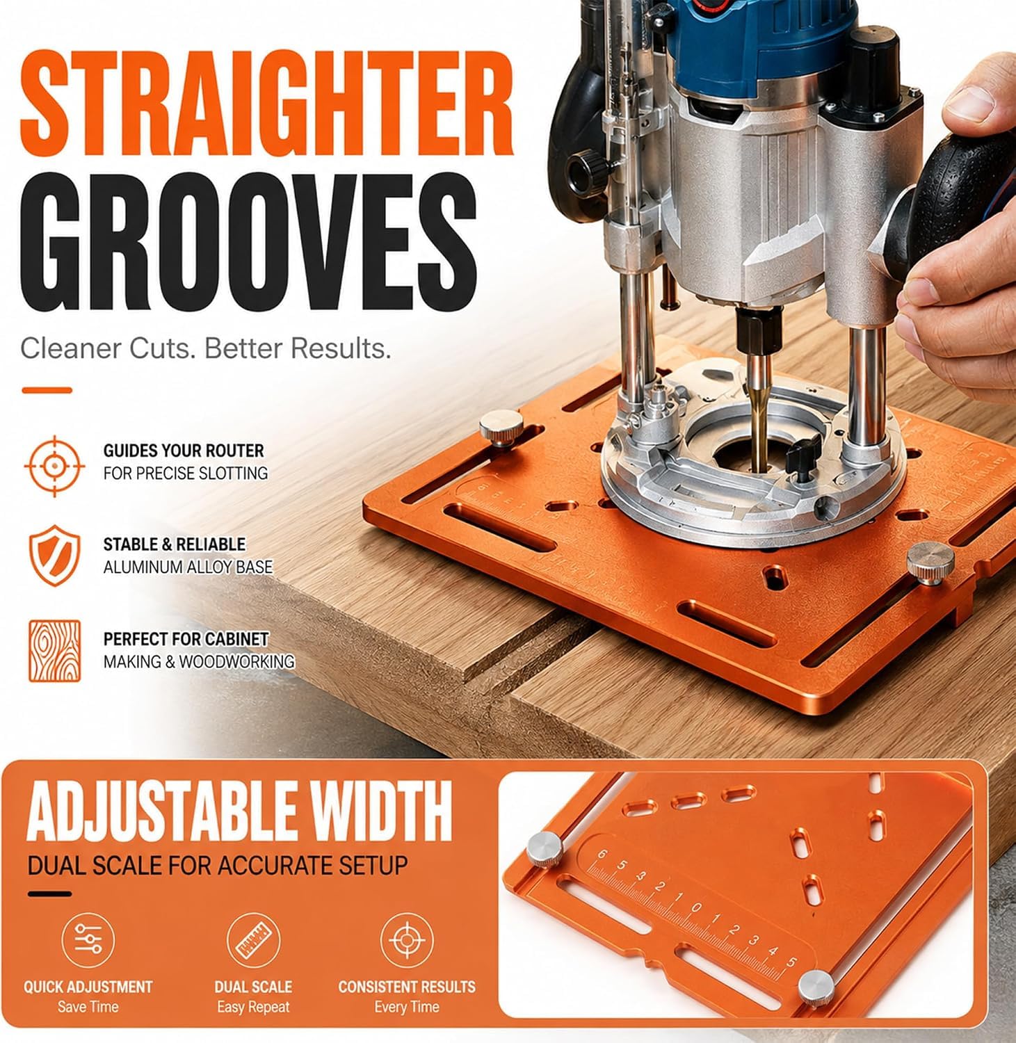 Placa de guía para fresadora de aluminio,doble guía lateral y escala grabada, base para fresadora para carpintería, fresado y ranurado (Grooving Tool)