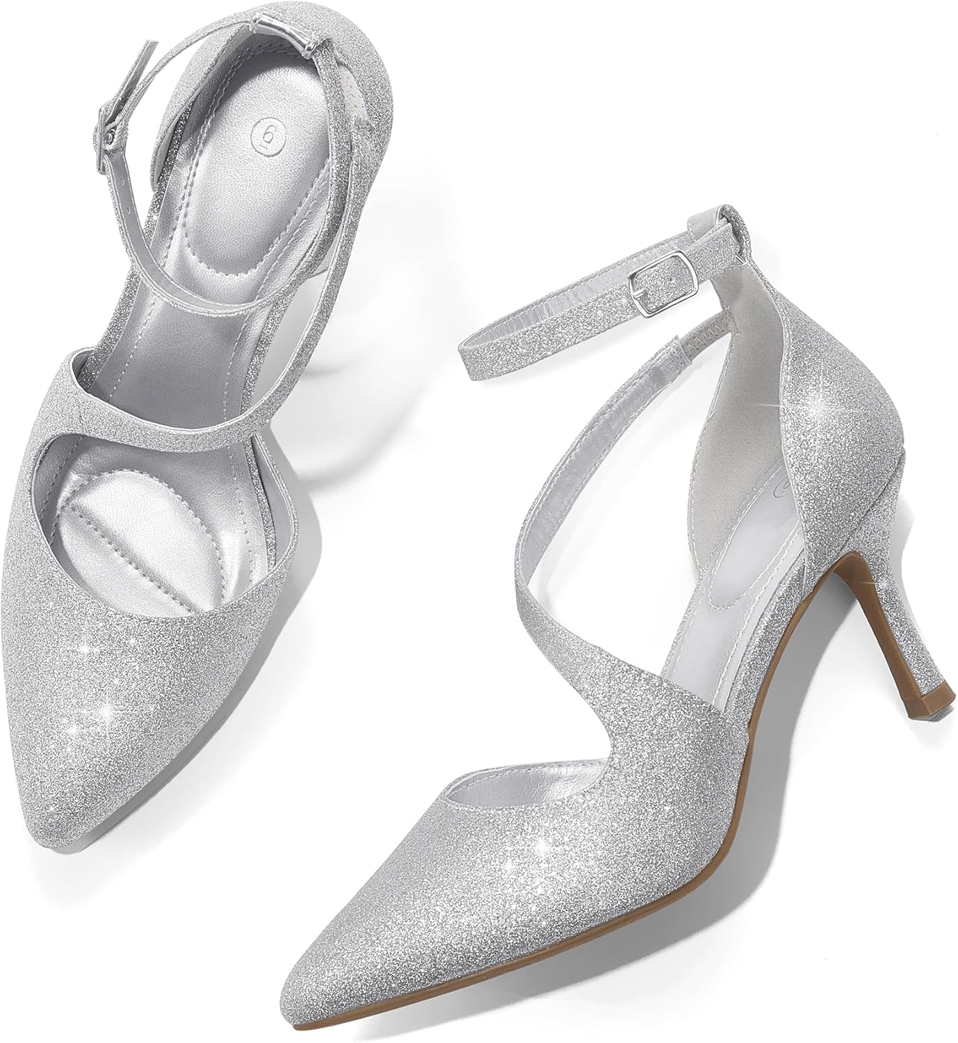 mysoft Women's Pumps Pointed Toe Stiletto Ankle Strap Closed Toe Low Heel Wedding Party Dress Shoes - Image 5