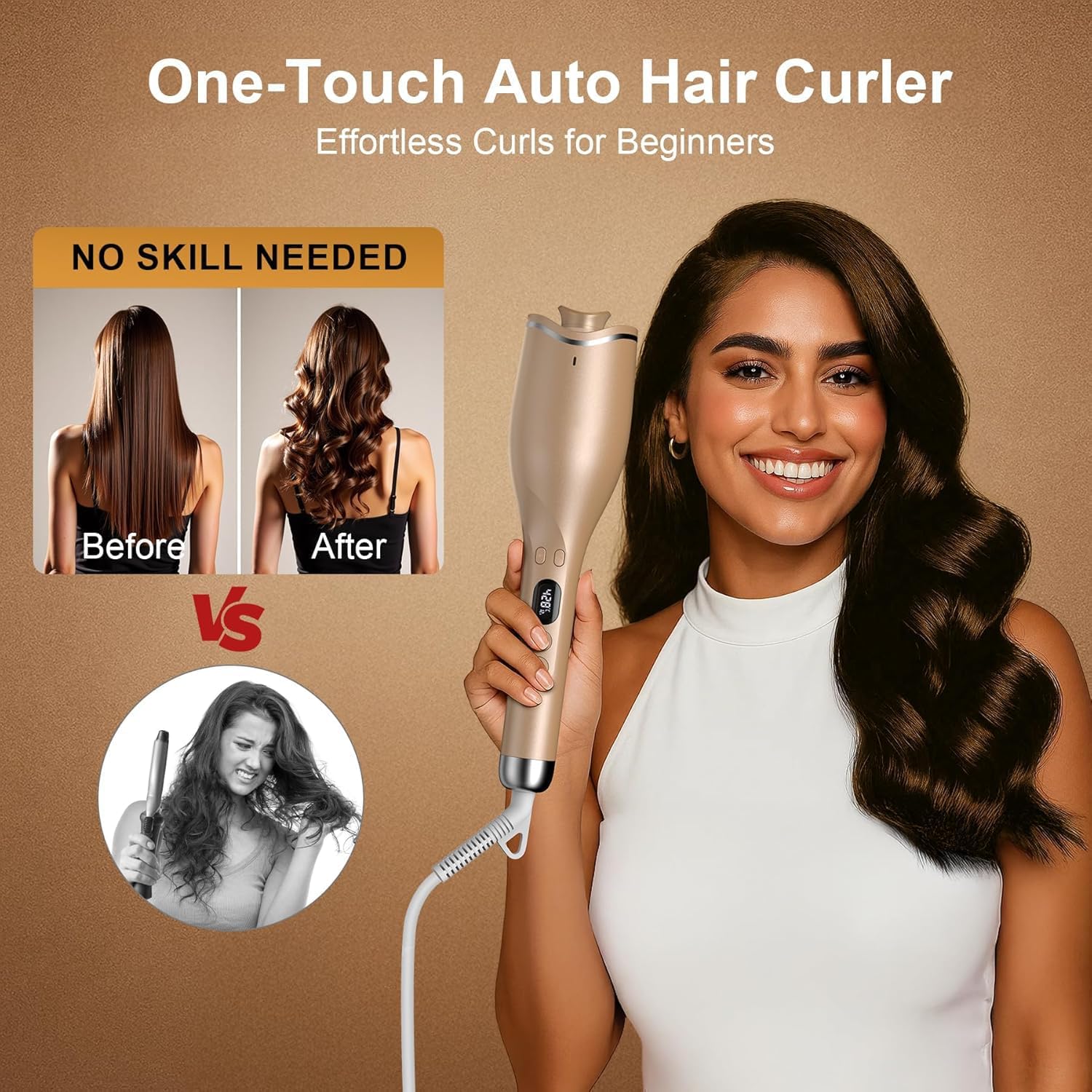 Automatic Curling Iron,Automatic Hair Curler with1"Large Slot Hair Curling Irons,Auto Shut-Off,Anti-Scald,Anti-Tangle Rotating Curlers Iron,Fast Heating Hair Curler Wand for Curls(4Temperature&8Timer)