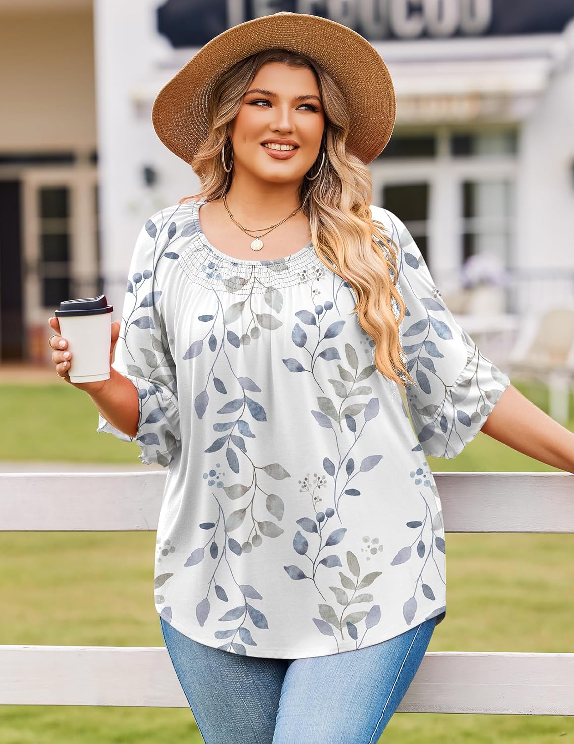 IN'VOLAND Plus Size Tops for Women 3/4 Sleeve Shirts Dressy Casual Crew Neck Blouse Spring Summer Clothes - Image 3