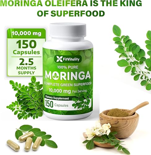 Miniatura 6 de Cápsulas de Moringa  150 cápsulas  Moringa Oleifera  10,000 mg  100% puro y natural  Suplemento sin OMG y sin gluten  Superalimento verde completo
