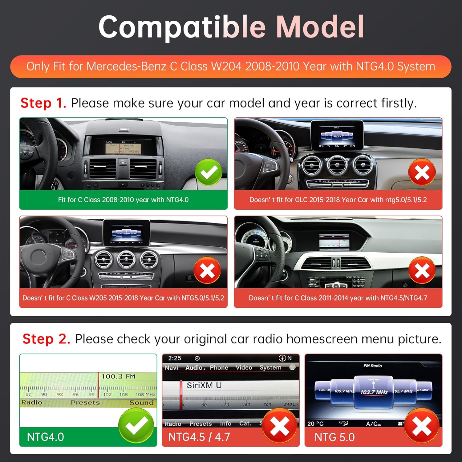Road Top 12.3" Ultra-Narrow Touchscreen Wireless CarPlay Android Auto Car Radio for Mercedes-Benz C Class W204 2008-2010 Year with NTG4.0, Support Mirrorlink/Navigation