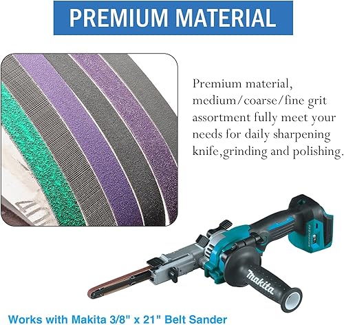 Miniatura 4 de Bandas de lijado de 3/8 x 21, banda de lijado abrasiva para lijadora de cinta de archivos Makita de 3/8 x 21, 3 unidades cada una de grano 120, 240