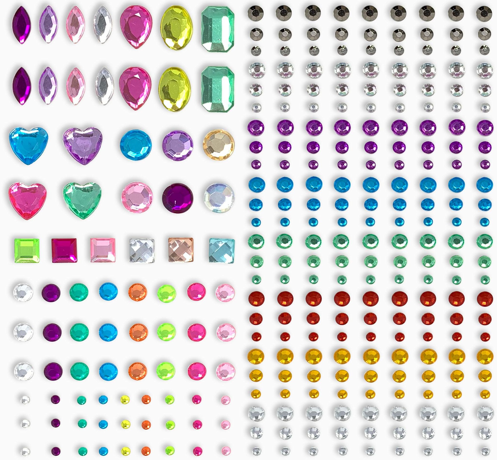 564pcs Jewels Stickers, Gem Stickers Rhinestones for Crafts Sticker Gems Bling Jewels (18 Colors, 10 Shapes, 564 Pieces)
