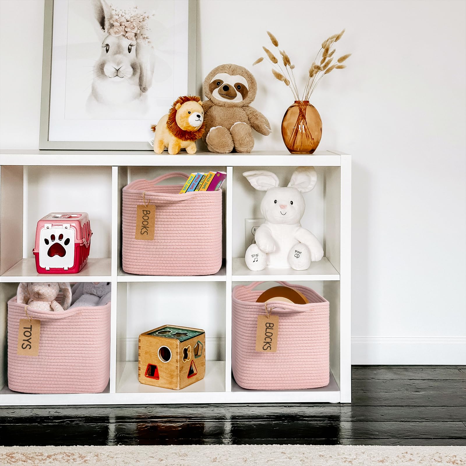 Woven Storage Basket, Cotton Rope Basket for Shelves Closet Organizer Square Shelf Basket for Toys Books, Shoes - Image 2