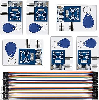 RFID Kit, Mifare RC522 IC Card Sensor Module RF Reader Writer Module MFRC-522 IC Card Module + S50 Blank Card + Key Ring + Jumper Wires for Arduino Raspberry Pi Nano NodeMCU (6 Pack)