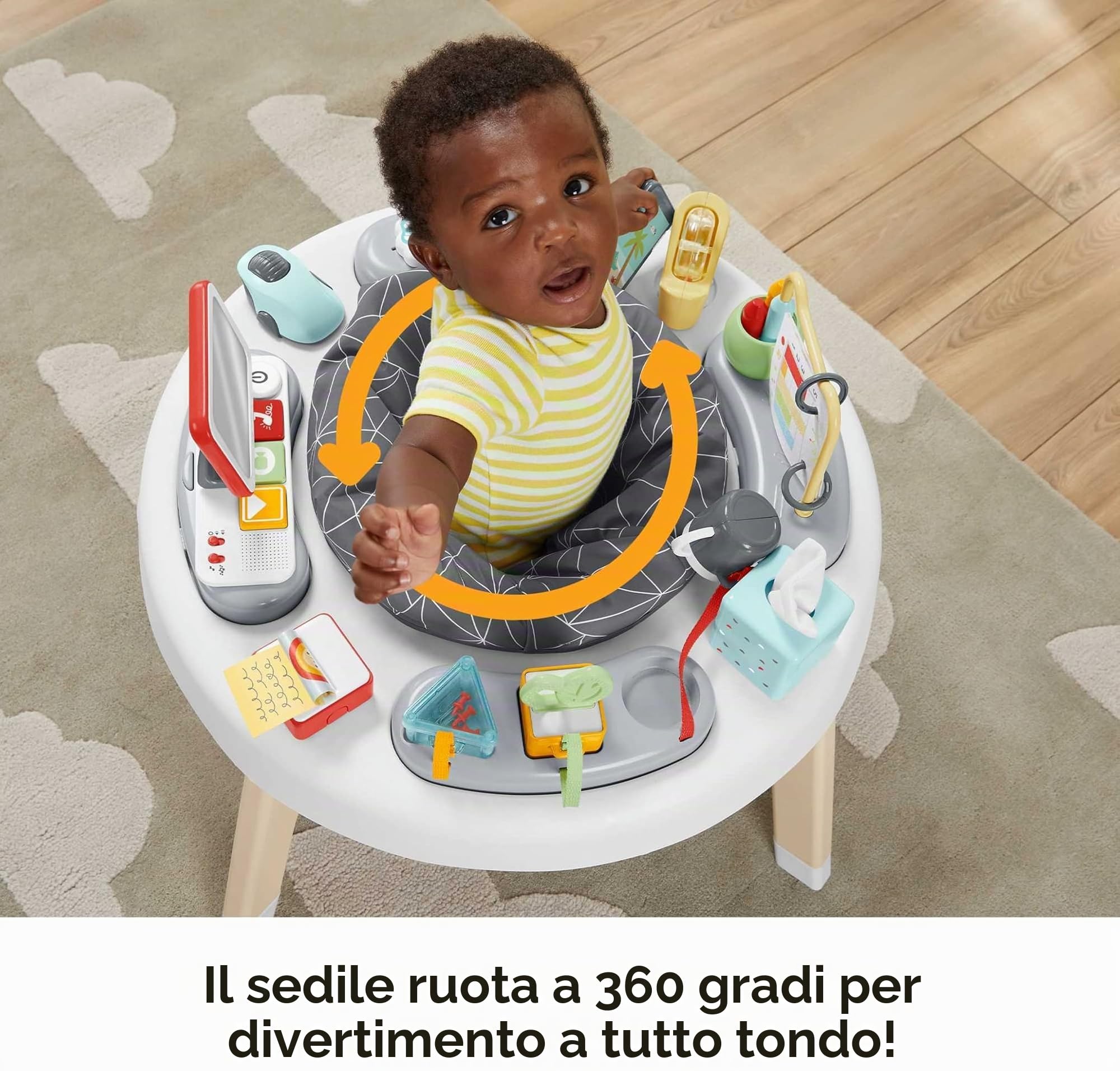 Fisher-Price - Centro attività 2-in-1 Like a Boss, Centro attività e Tavolino Primi Passi con Musica, Luci e Suoni, per Neonati 6+ Anni, HBM26