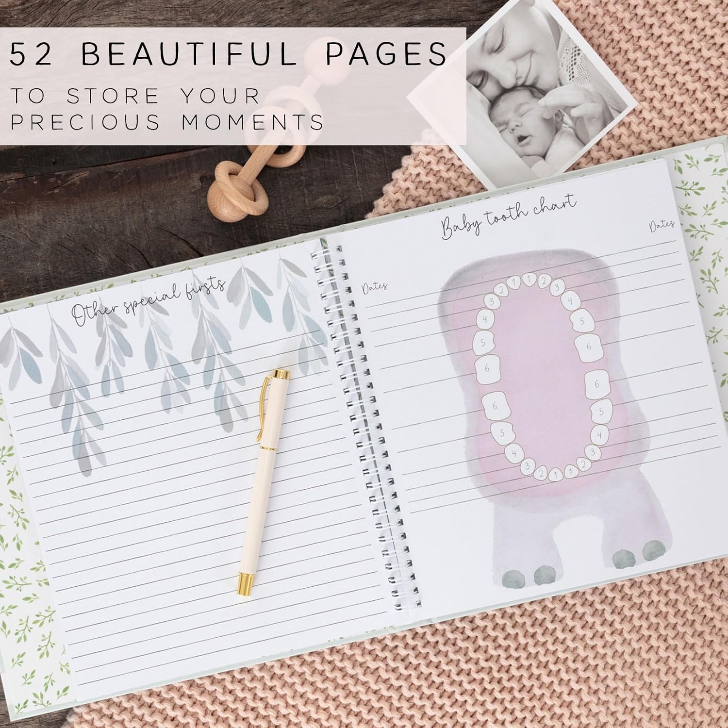 Keepsake Baby Memory Book for First 5 Years Boys or Girls, Timeless Baby Milestone Book, Gender Neutral Baby Scrapbook Journal, First Year Record Book Photo Album, Gifts for Baby Shower & New Parents