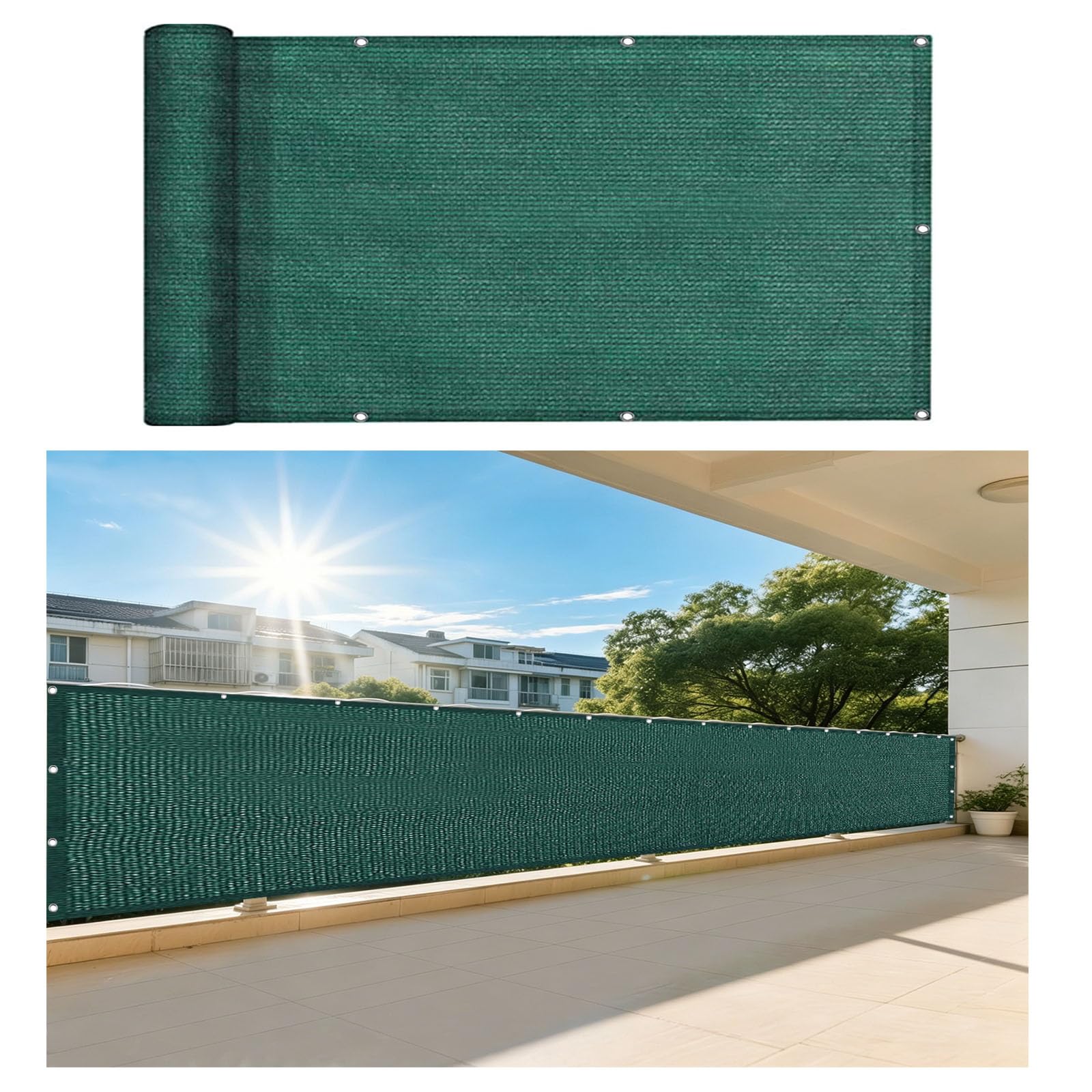 Ogrodzenie 97 x 150 cm Roleta Przeciwsłoneczna Hdpe, Chroniąca Przed Słońcem I Wiatrem, Oddychająca Ogród, Osłona Na Balkon Do Użytku Na Zewnątrz, Do Zadaszenia Balkonu, Ciemnozielony