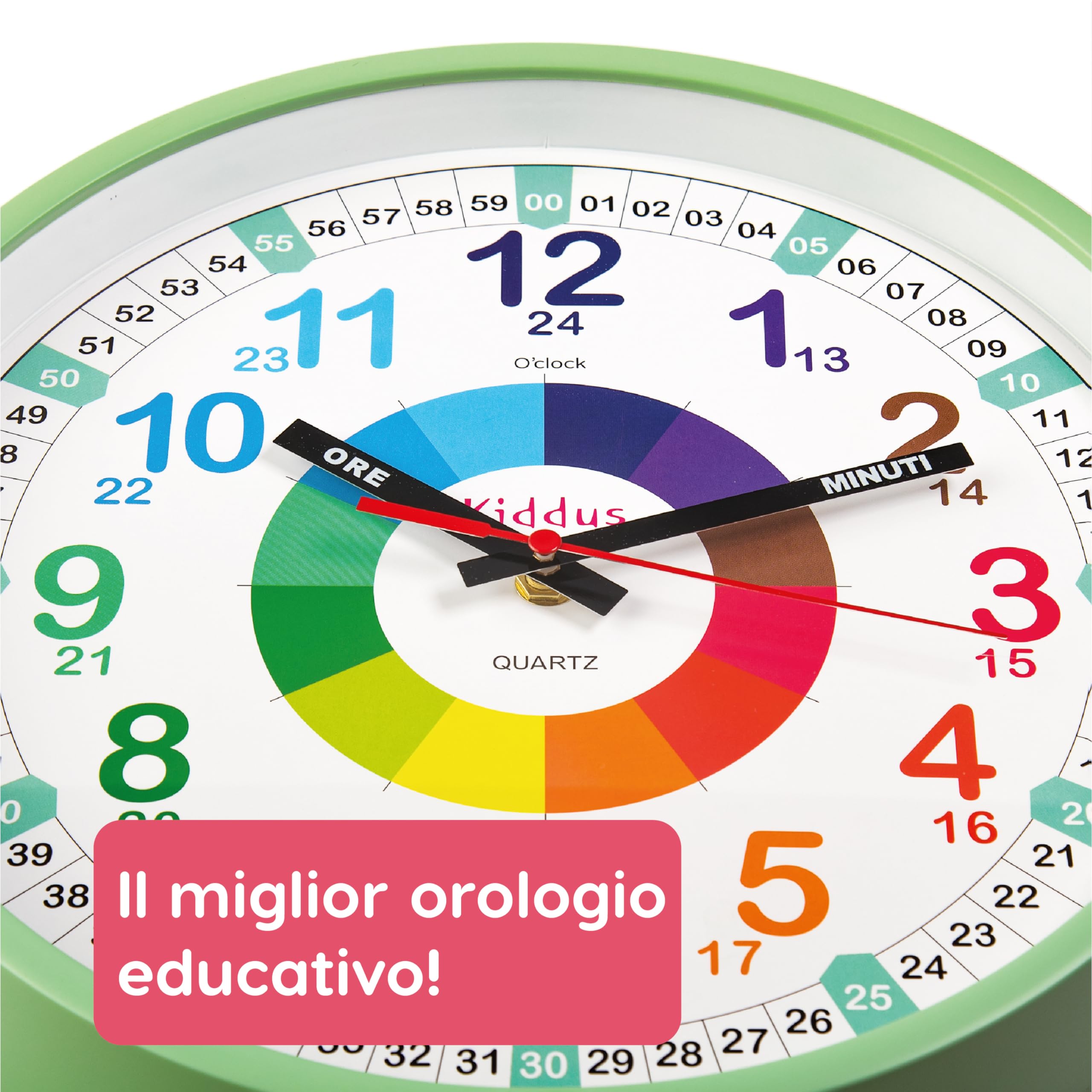 Orologio Da Parete Didattico KIDDUS Per Bambini - Diametro 30cm, Movimento Al Quarzo Silenzioso, Con Esercizi - Foto 6