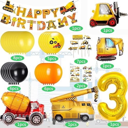 Miniatura 8 de Suministros de fiesta de cumpleaños de construcción de 2 años de edad, globos de construcción, kit de guirnalda de globos para decoración de fiesta