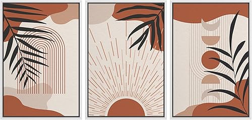 Miniatura 8 de IDEA4WALL Juego de arte impreso para pared enmarcado con líneas geométricas, arte de línea geométrica, naranja quemado, sol brillante, astronomía y