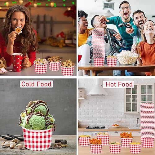 Miniatura 5 de gisgfim 50 tazas de helado, cuencos de aperitivos de guinga, 9 onzas de cuadros rojos a cuadros para picnic, barbacoa, camping, helado, desechables,