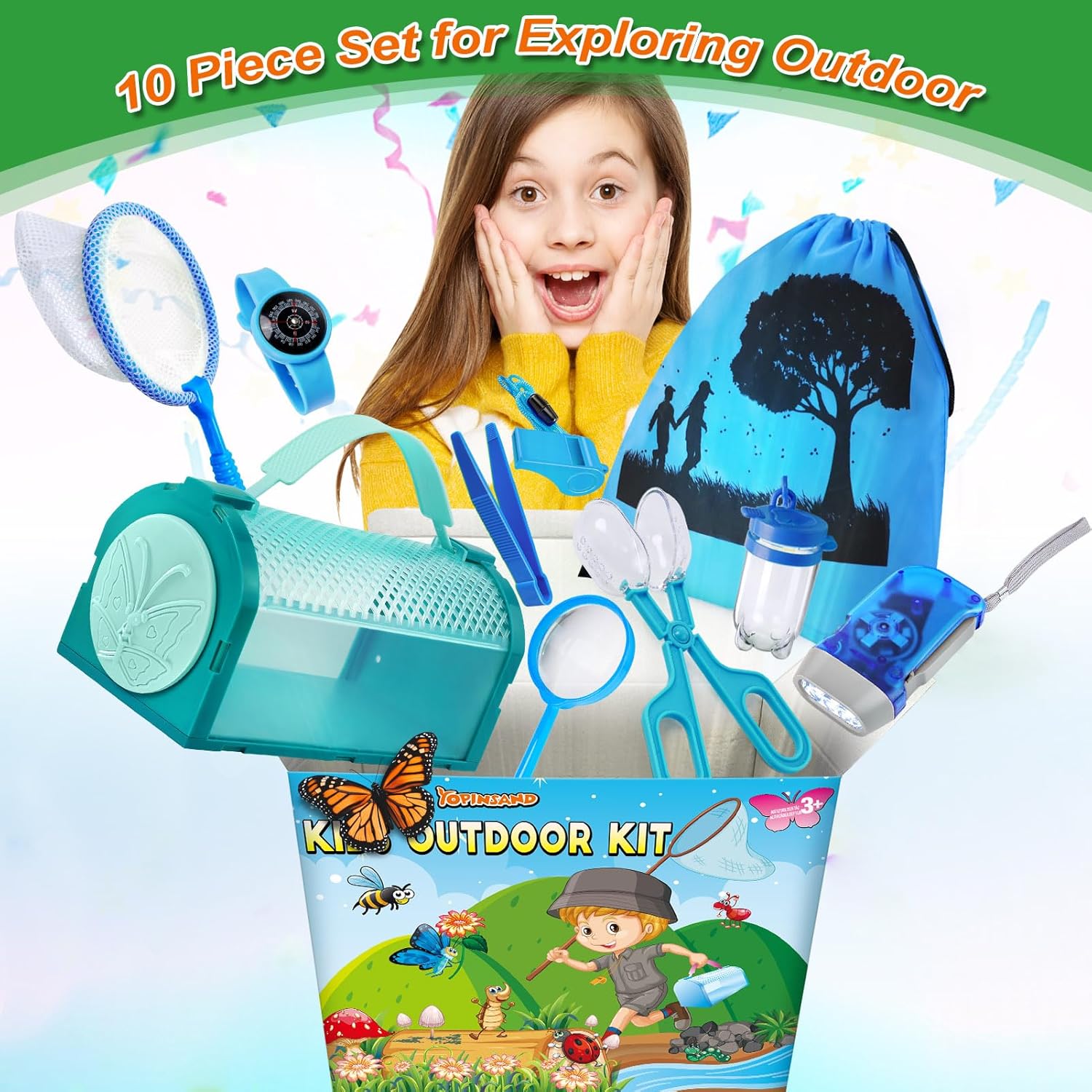 Bug Catcher Kit & Outdoor Explorer Kit for Kids, 10 Pcs Bug Catching Kit with Toy Cage, Backpack, Flashlight, Manifying Glass, Toy Net, Outdoor Exploration Toys Gift for Boys Girls 3-12 - Image 2