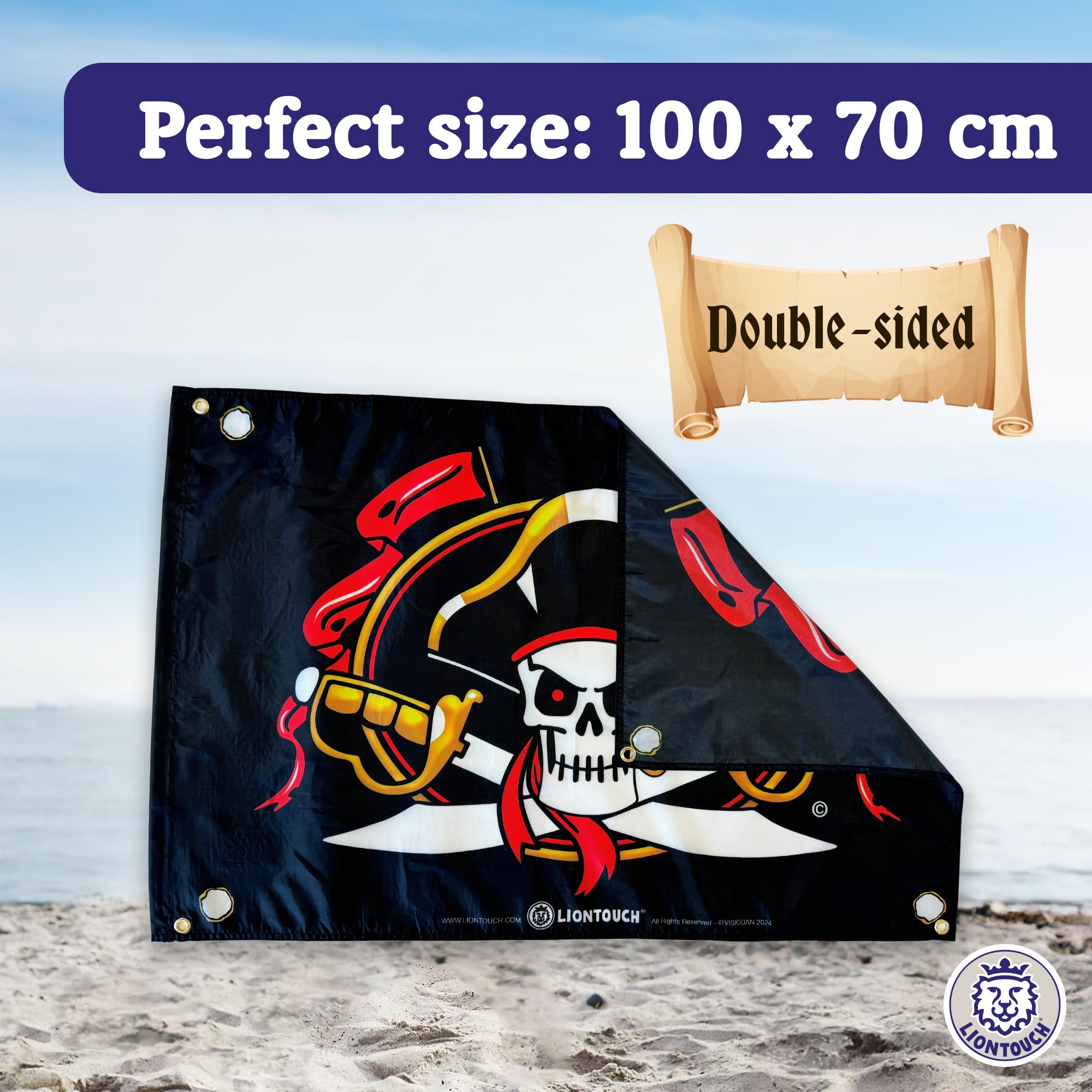 Liontouch Pirate Flag - Captain Cross - 100 x 70 cm | Children's Toy for Indoor & Outdoor Pretend Play with Black Background & Skull | Kids Adventure Accessory for Sailing the Caribbean - Image 3