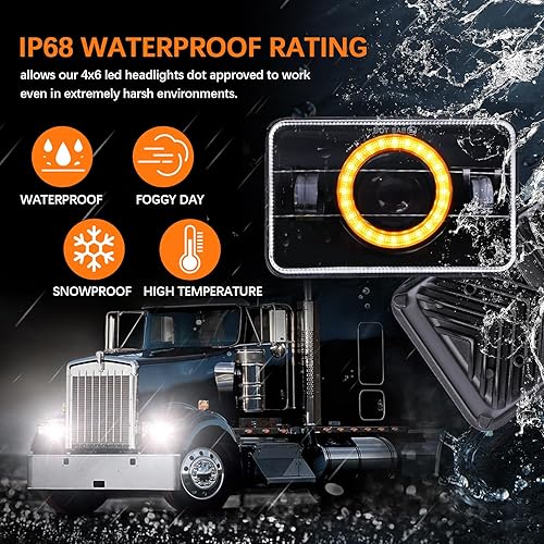 Miniatura 5 de 4X6 Led Headlights DOT Approved With 6500K High Low Beam High Brightness White DRL Amber Turn Signal Light Compatible for H4651 H4656 Peterbilt 379