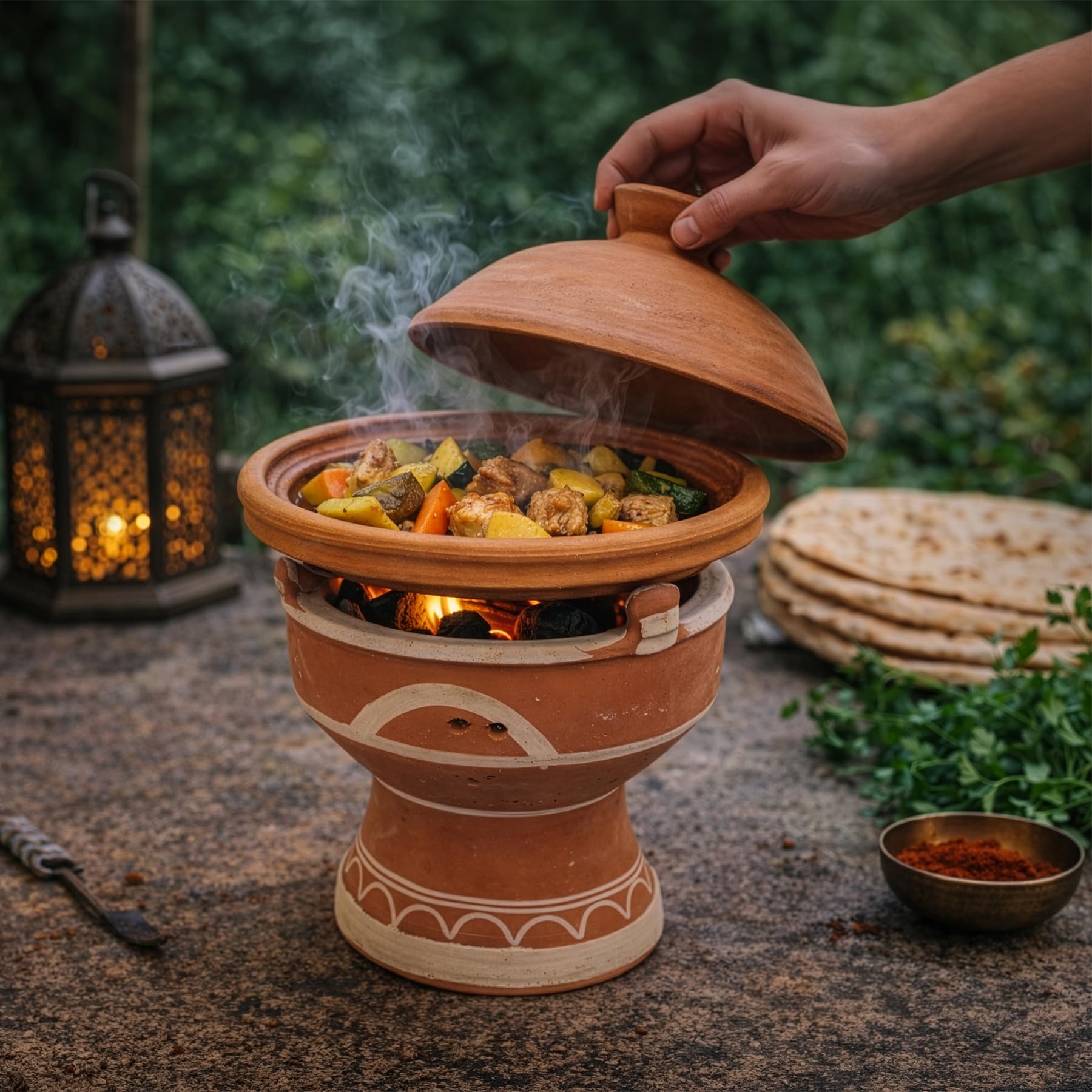 Marokkanisches Tajine Holzkohle-Stövchen Majmar – Grill & Tischgrill aus Ton Ø 30 cm x H 25 cm für Tajine ab Ø 25 cm | Kunsthandwerk aus Marrakesch