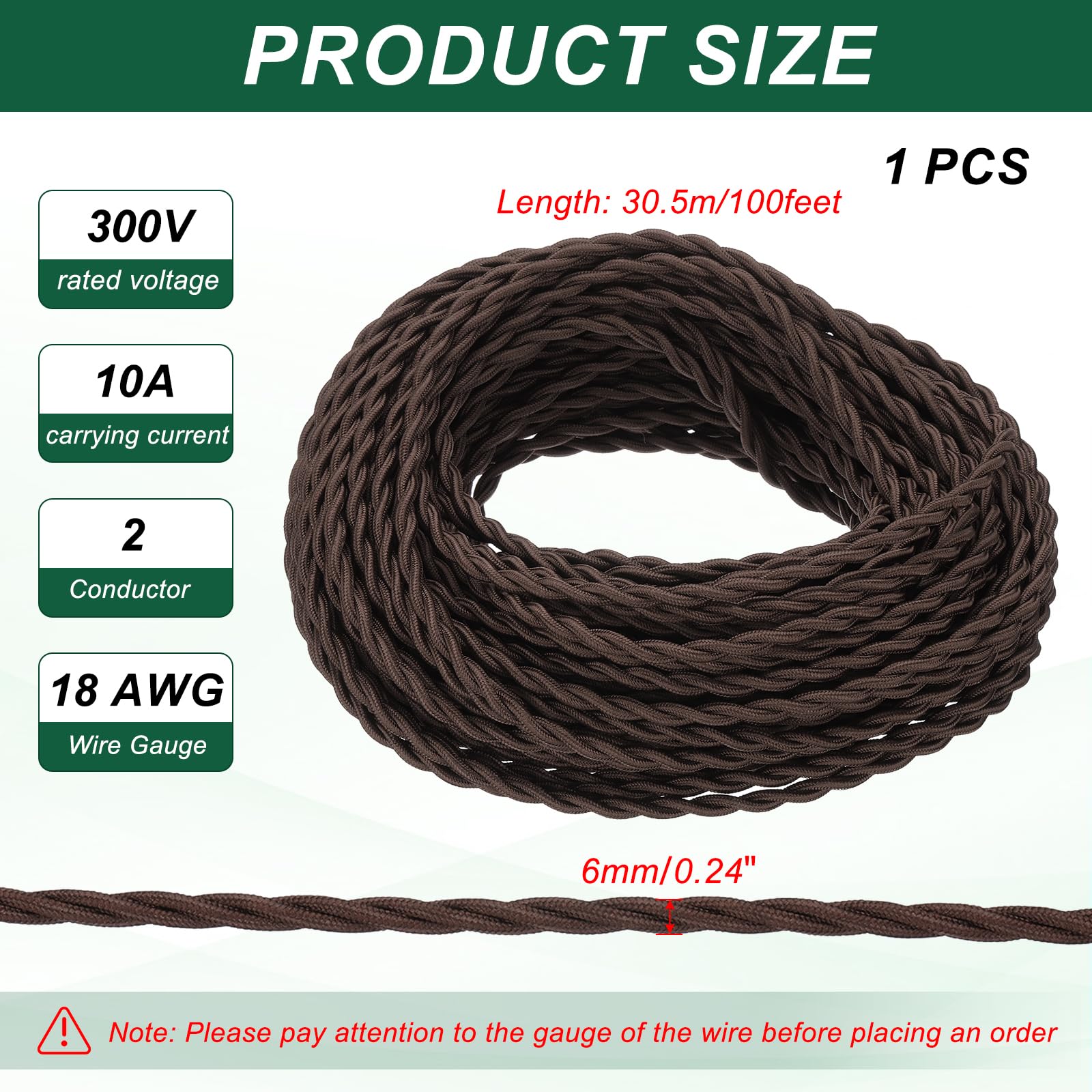 PATIKIL Fil Électronique 100 Ft Fil Tissé Recouvert De Tissu Marron Foncé