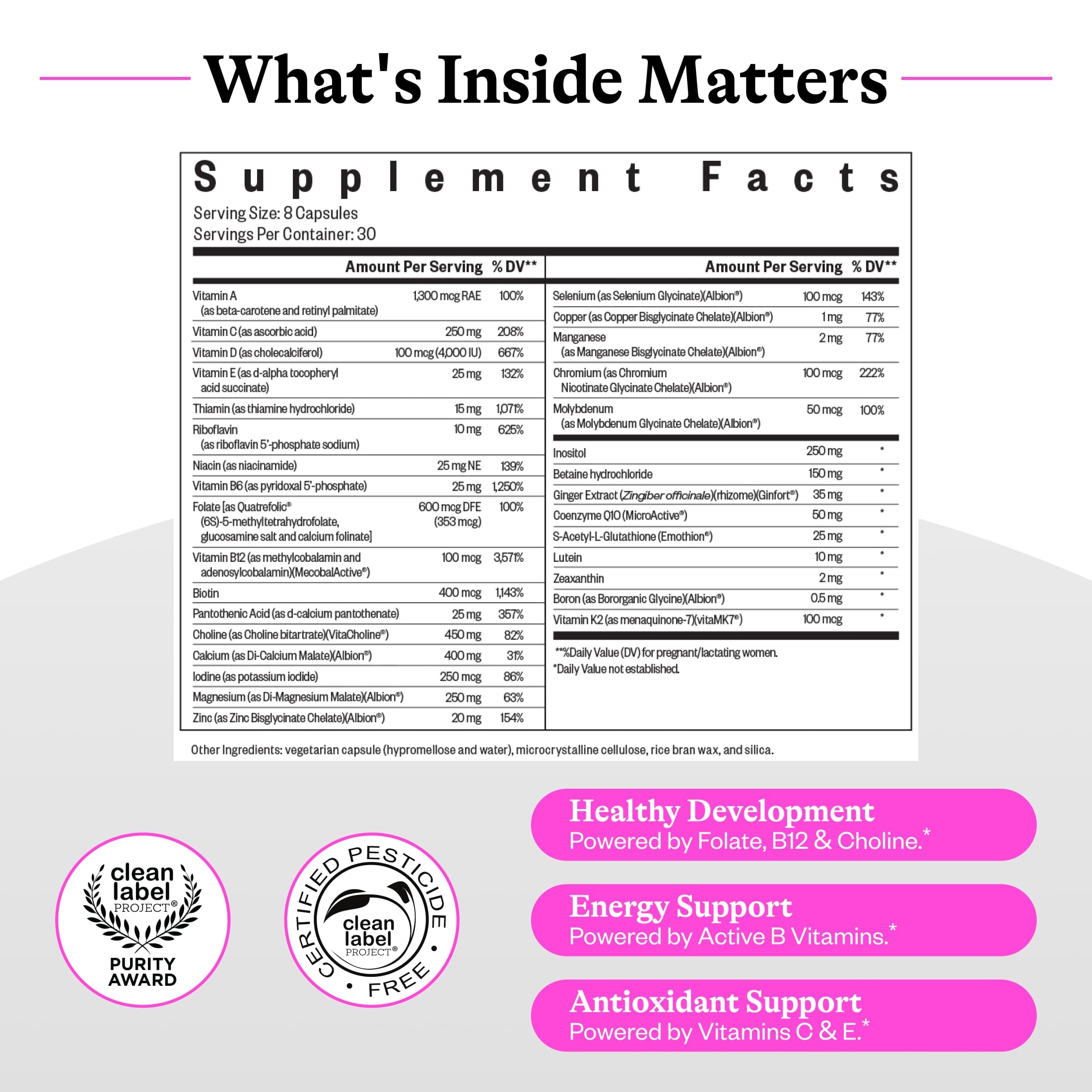 Seeking Health Optimal Prenatal - Supplement with Vitamin B12, L-Methylfolate, & Choline - Vegetarian Supplement to Support Optimal Prenatal Health - 240 Capsules — Amazon image 2