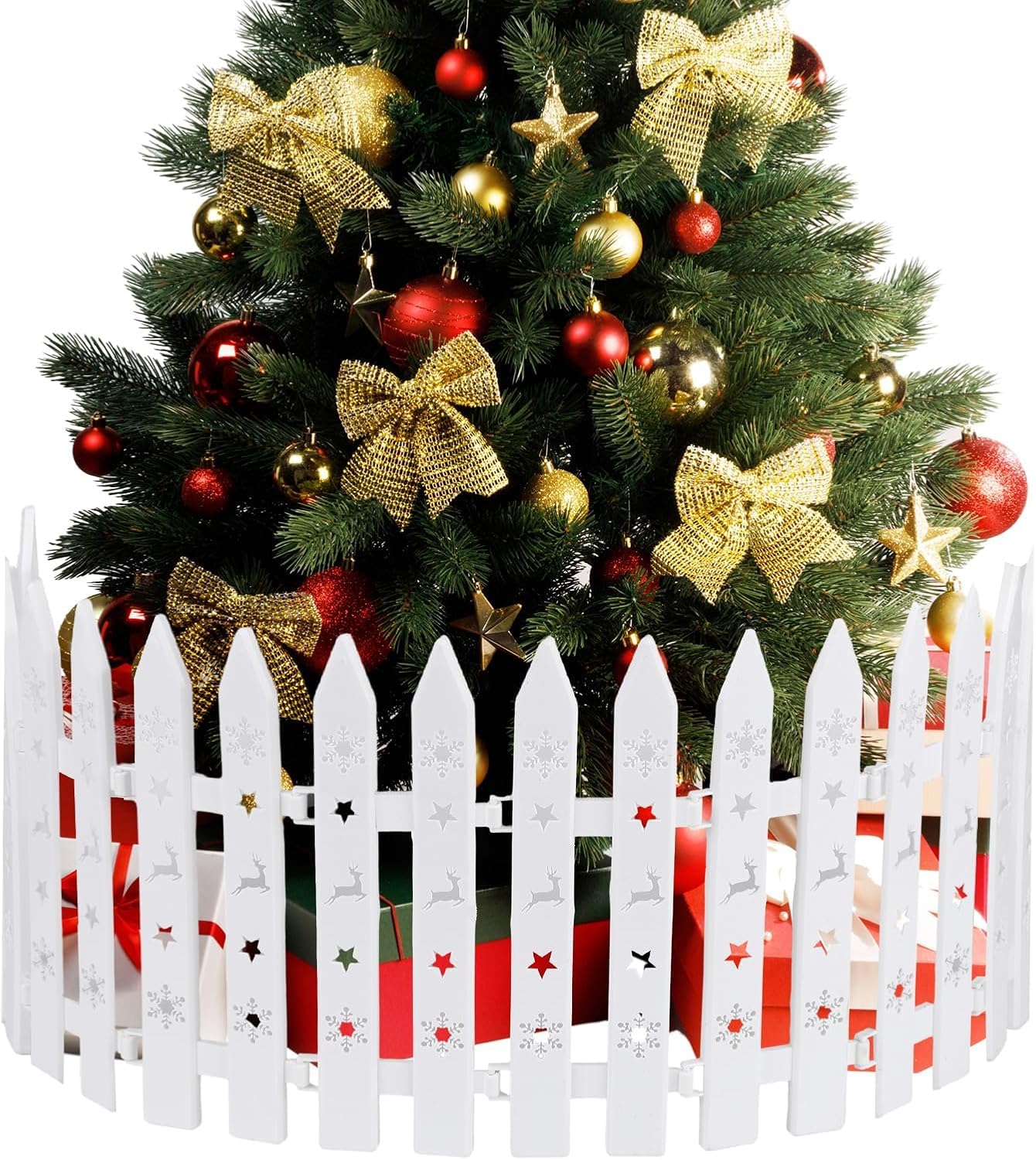 Vallas para Árbol De Navidad UieaMsio 16Pcs La Valla De Jardín De Navidad Vallas De Plástico para Árbol De Navidad Mini Cercas De Plástico Blancas para Navidad Boda Fiesta Jardín