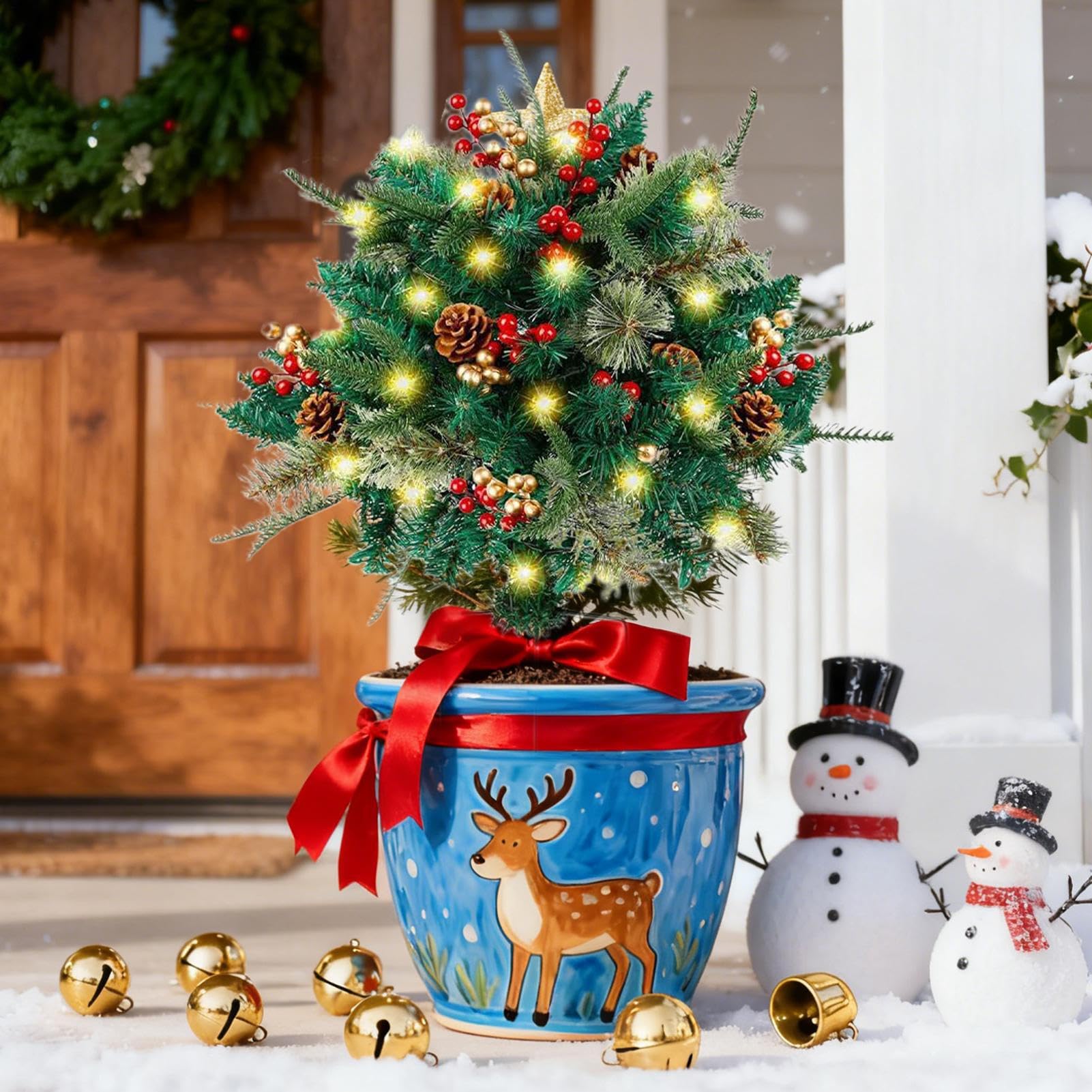 Relleno para Urna De Navidad Decoración Artificial Iluminada | Relleno Festivo Para Macetas Para Propietarios Y Decoradores Del Hogar Porche Entrada Umbral Patio Jardín Interior