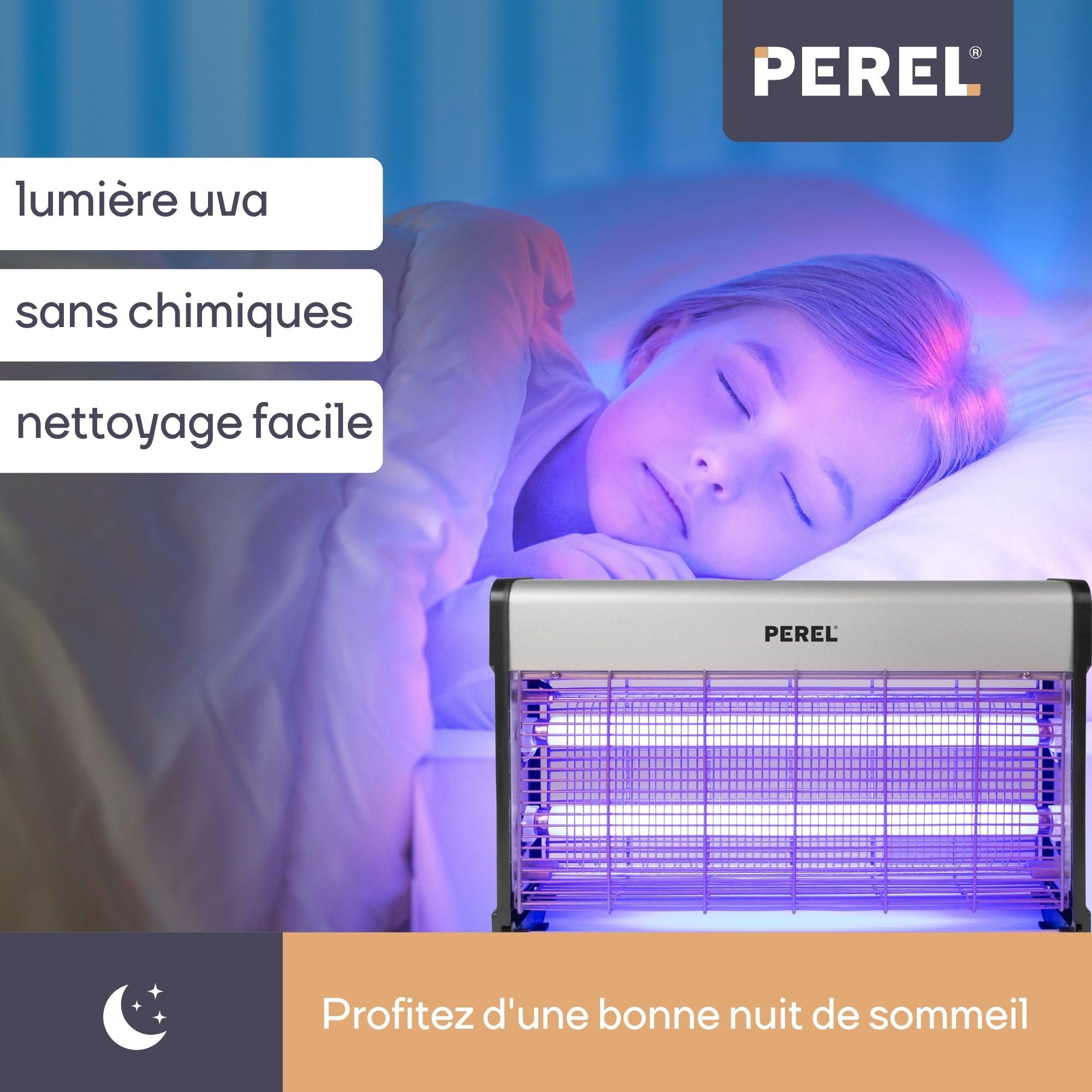 Perel Tueur d' Insectes UV électrique intérieur, Grille 2800V, Appareil Silencieux avec bac métallique Amovible, Couverture 100 m², Solution sans Produits Chimiques