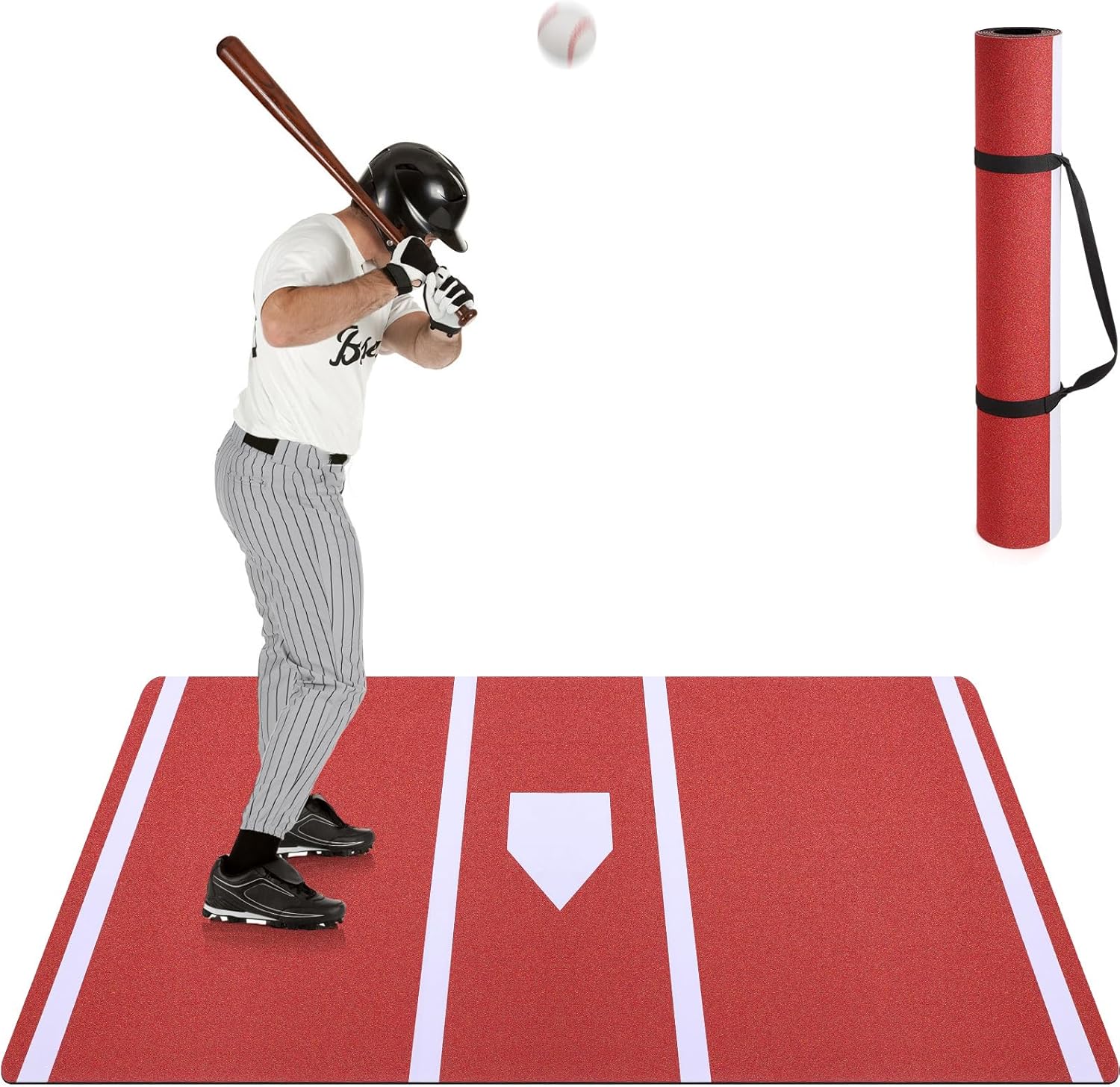 Product image of TOBWOLF Baseball Batting Mat, Softball & Baseball Hitting Mat with Home Plate for Batter, Anti-Slip Batting Cage Mat W/Batting Stance Alignment Guide for Swing Pitching Training