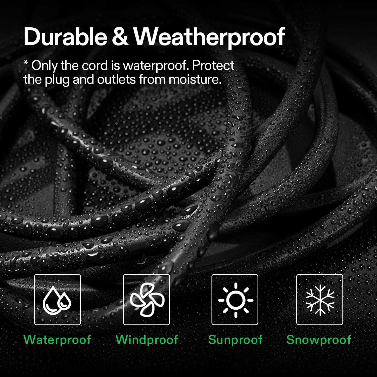 VIVOSUN 50 ft Extension Cord, 3-Outlet Power Strip with 1800W Surge Protection, 15A 14 AWG, Flat Heavy Duty Extender for Indoor Outdoor Use, Garden Home Office, Black